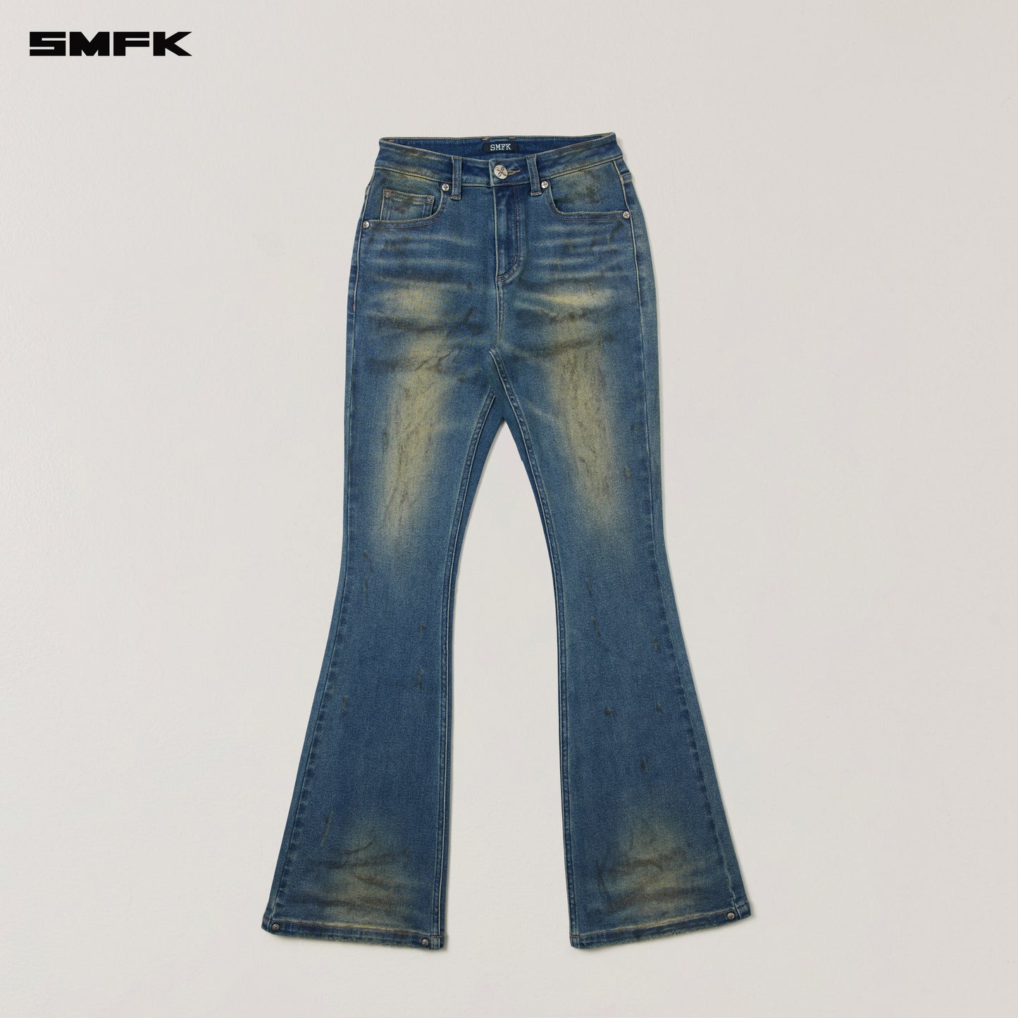 COMPASS MODE WASTELAND STORM HANDPAINTED DENIM PANTS/ WASTELAND BLUE