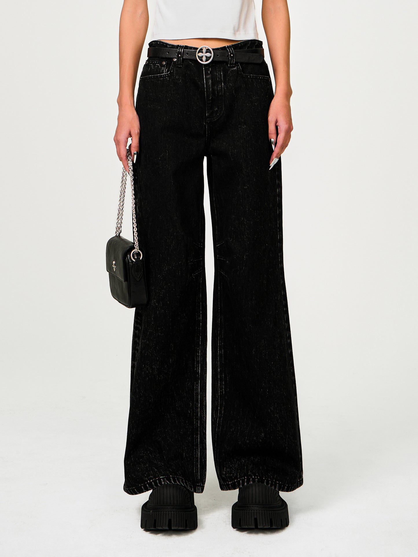 Compass Cross Classic Wide Leg Jeans - Black Denim