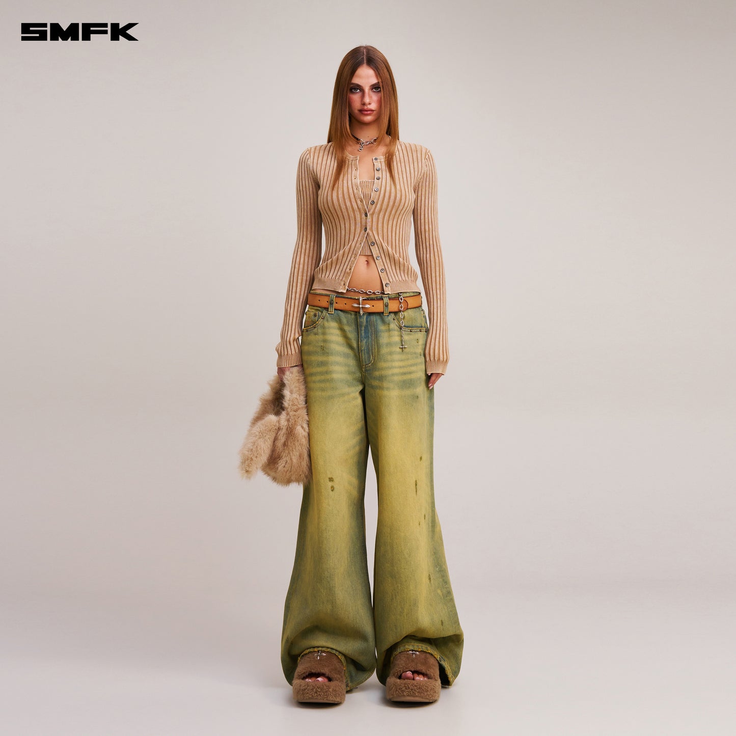 COMPASS WILD HORSE LOOSE DENIM PANTS/ CHEESE