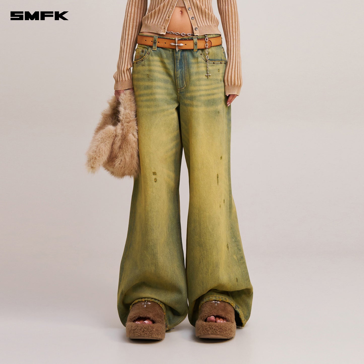 COMPASS WILD HORSE LOOSE DENIM PANTS/ CHEESE