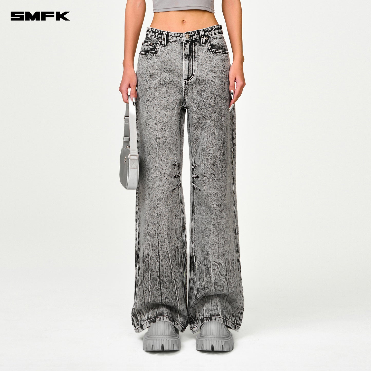 Compass Cross Classic Wide Leg Jeans - Dusty Gray