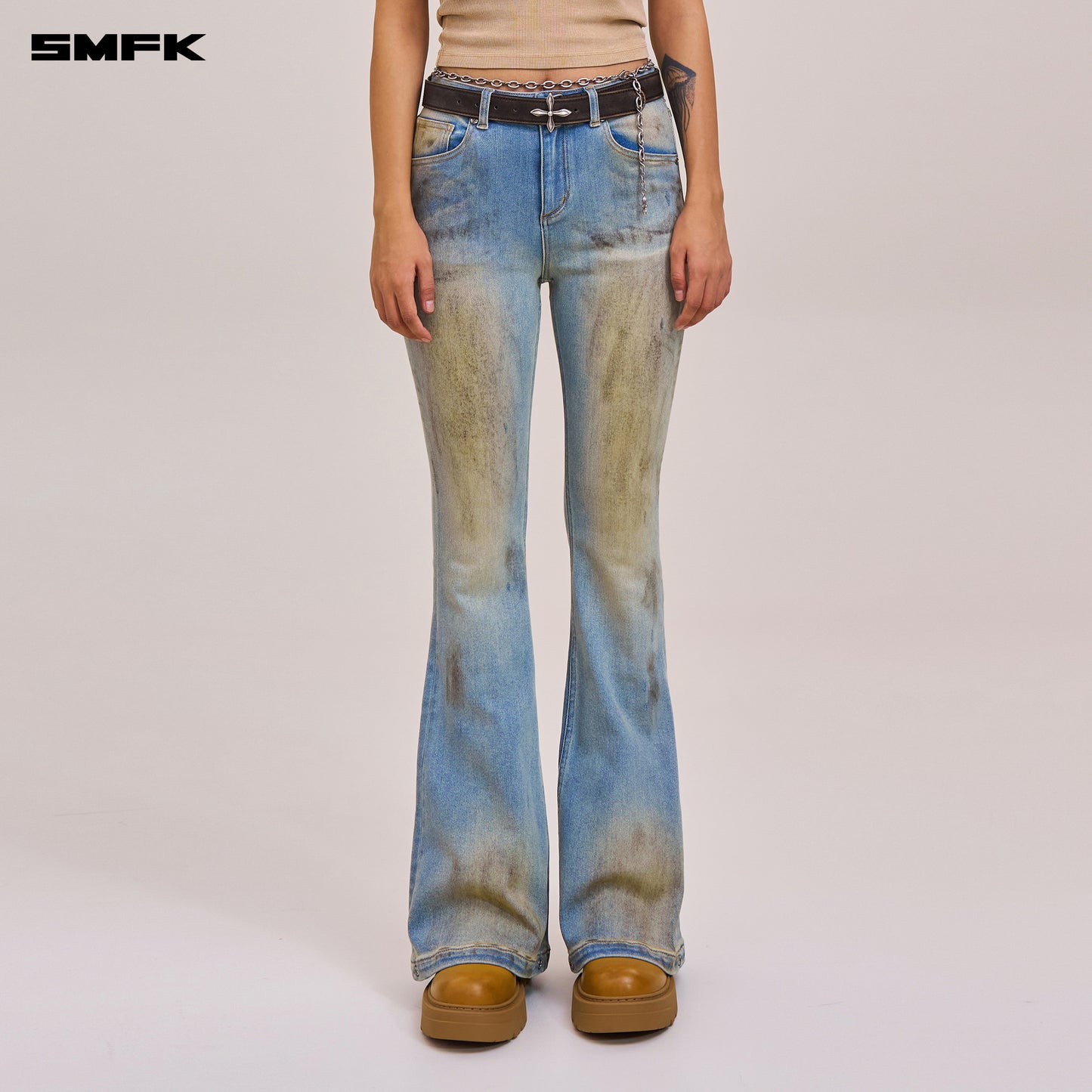 COMPASS MODE WASTELAND HUNRRICANE HANDPAINTED DENIM PANTS/ WILD SKY BLUE