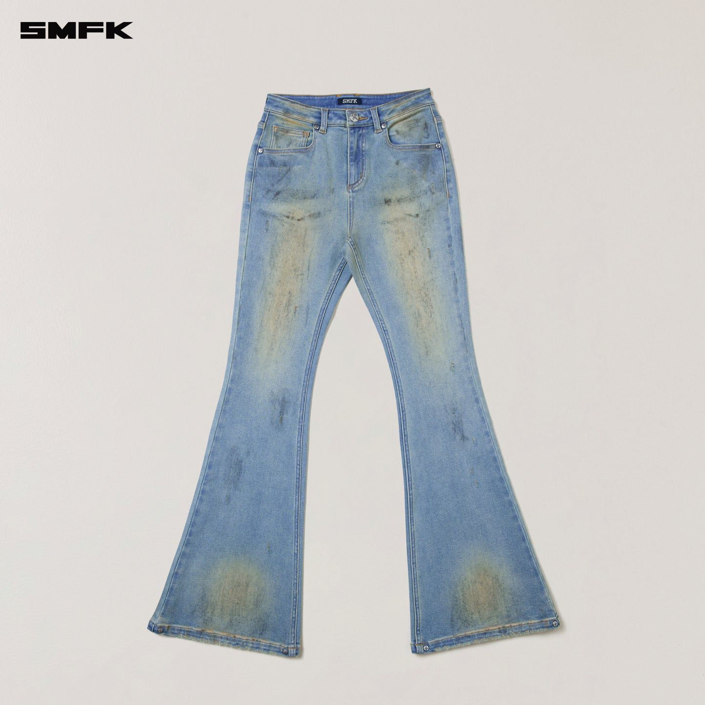 COMPASS MODE WASTELAND HUNRRICANE HANDPAINTED DENIM PANTS/ WILD SKY BLUE