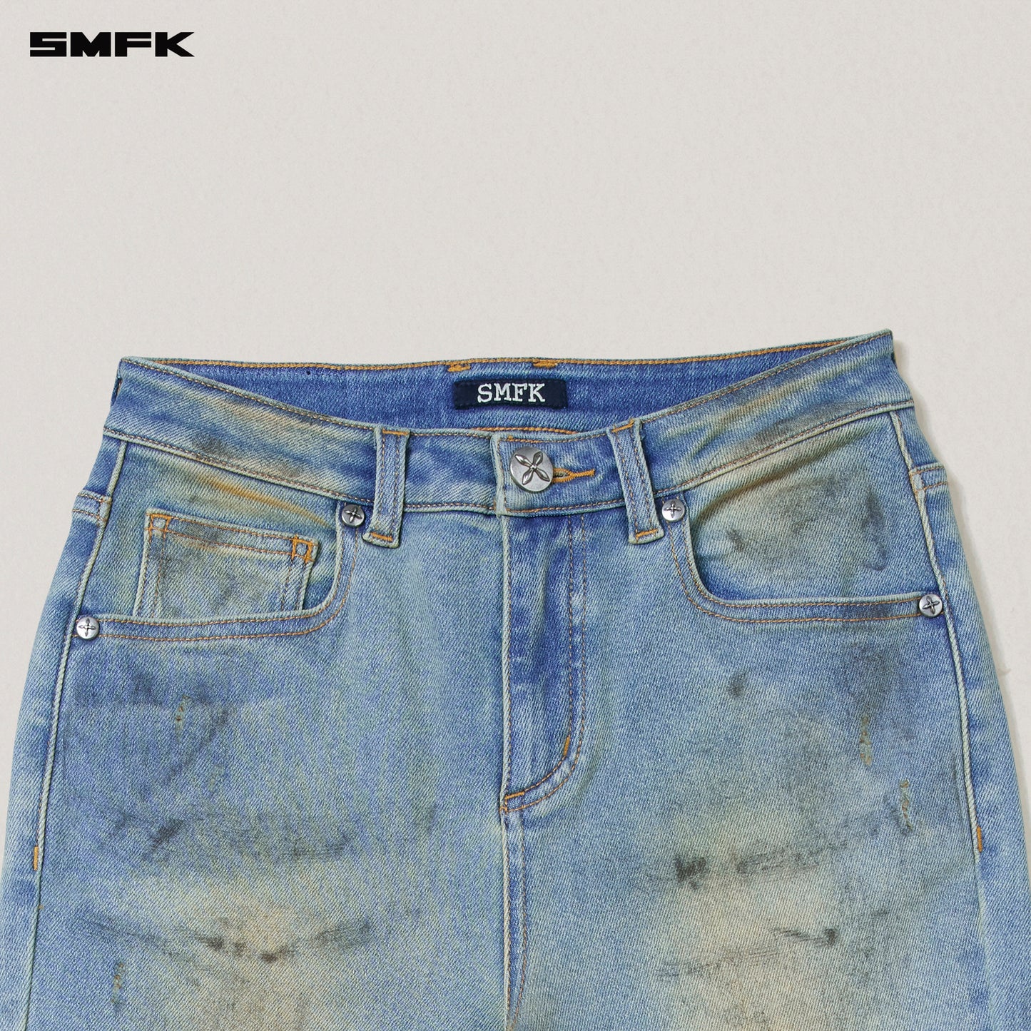 COMPASS MODE WASTELAND HUNRRICANE HANDPAINTED DENIM PANTS/ WILD SKY BLUE