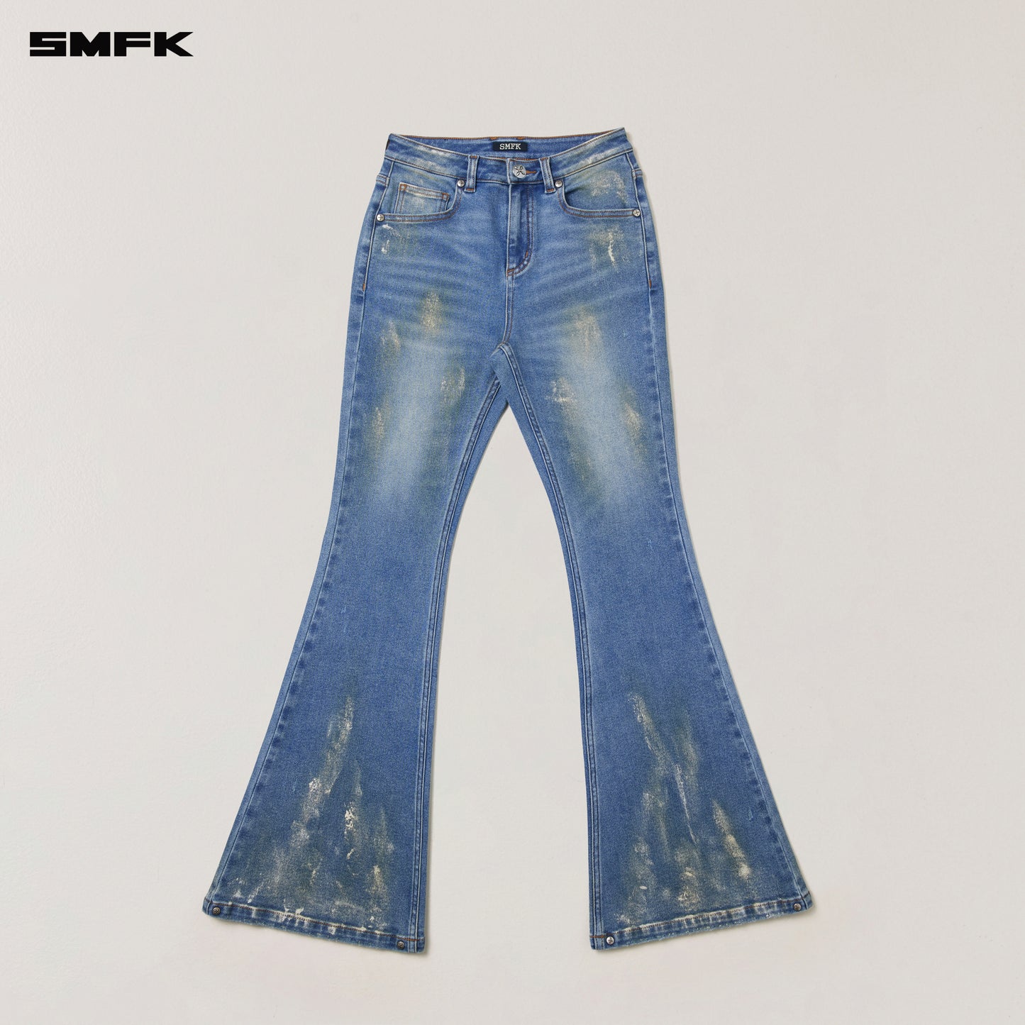 COMPASS MODE TIDE HUNRRICANE HANDPAINTED TOWER DENIM PANTS/ MARINE BLUE