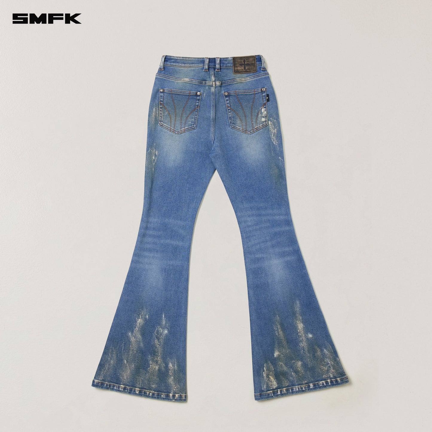 COMPASS MODE TIDE HUNRRICANE HANDPAINTED TOWER DENIM PANTS/ MARINE BLUE