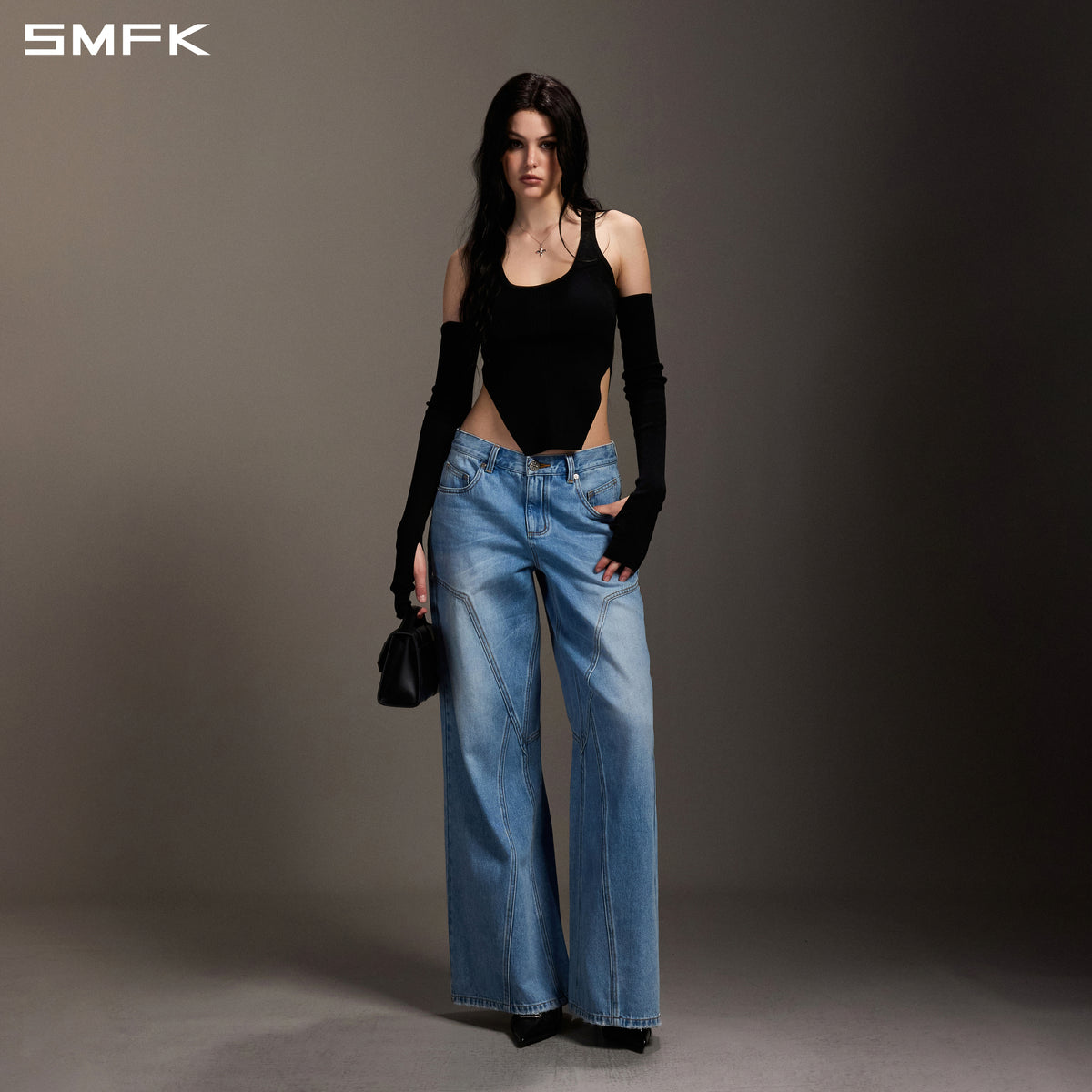 MIRAGE MODE FLARED DENIM PANTS/COTTON/W SKY BLUE
