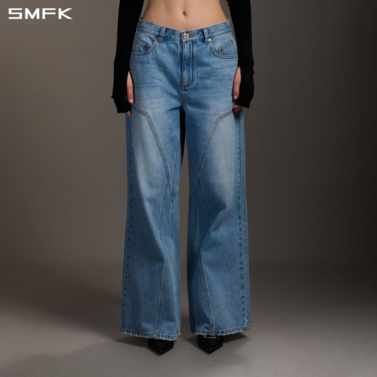 MIRAGE MODE FLARED DENIM PANTS/COTTON/W SKY BLUE