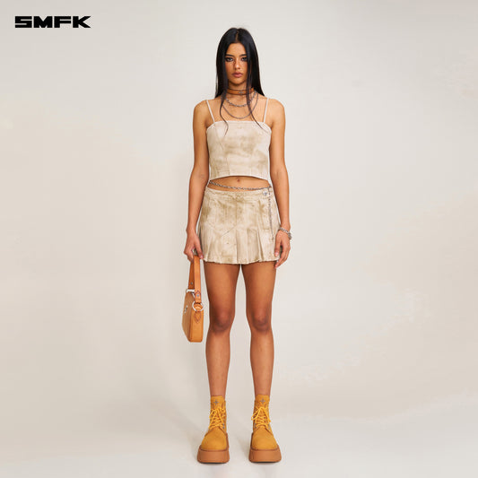 RAGE WILD DENIM PLEATED SKIRT_ WILD BROWN