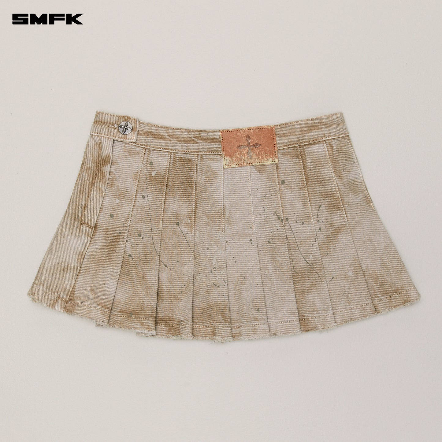 RAGE WILD DENIM PLEATED SKIRT_ WILD BROWN