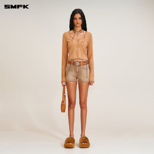 RAGE WILD HANDCRAFT HIGH WAIST DENIM SHORTS / WILD COWBOY BROWN