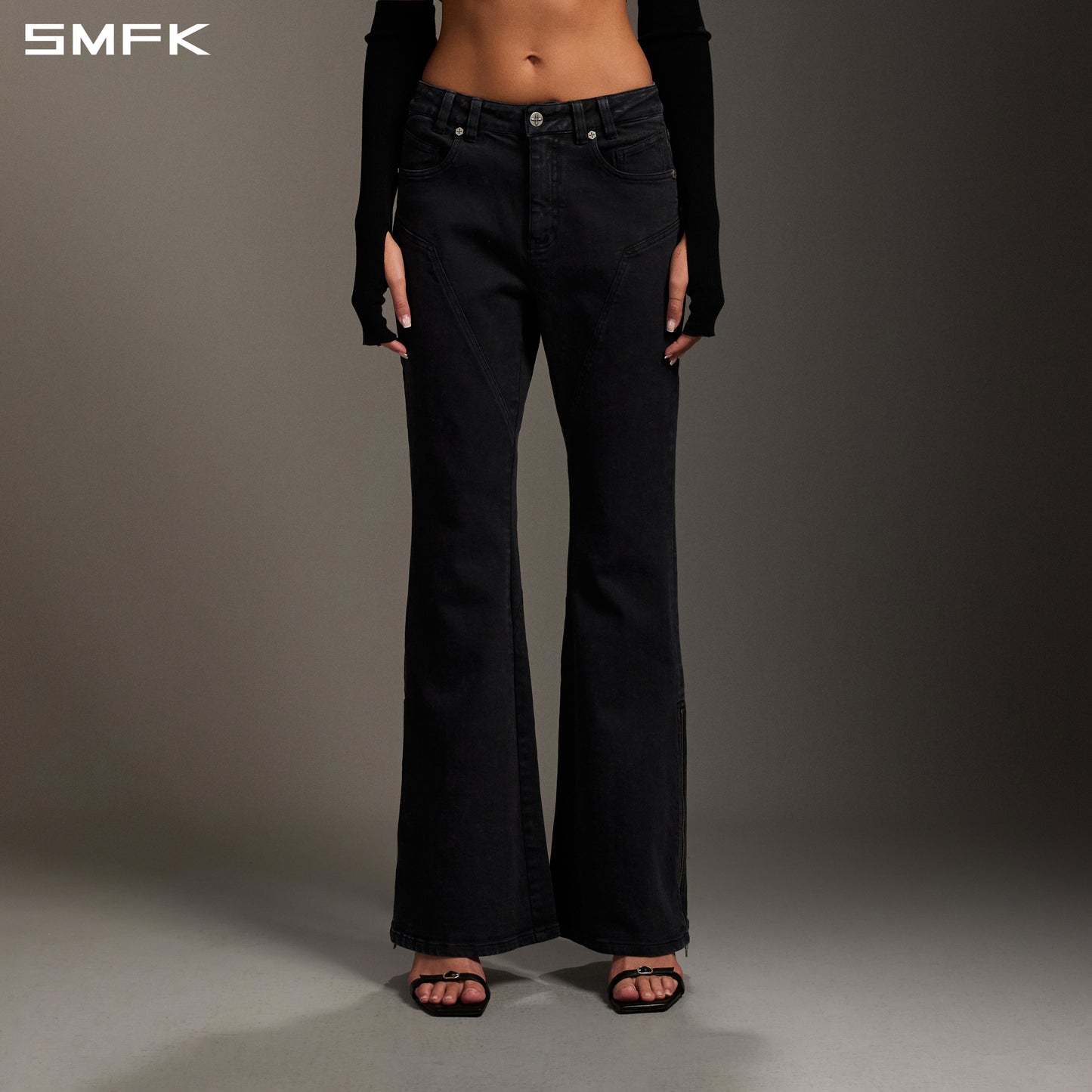 MIRAGE SIREN FLARED DENIM PANTS/GARMENT DYE