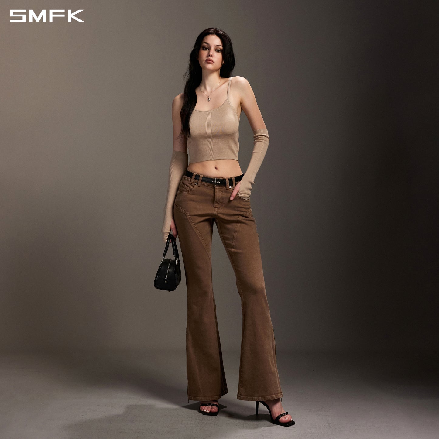 MIRAGE SIREN FLARED DENIM PANTS/GARMENT DYE VANISH BROWN