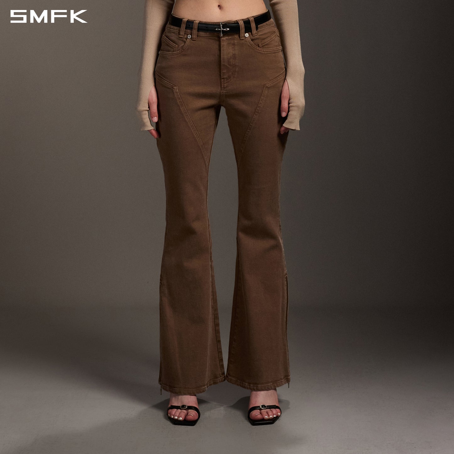 MIRAGE SIREN FLARED DENIM PANTS/GARMENT DYE VANISH BROWN