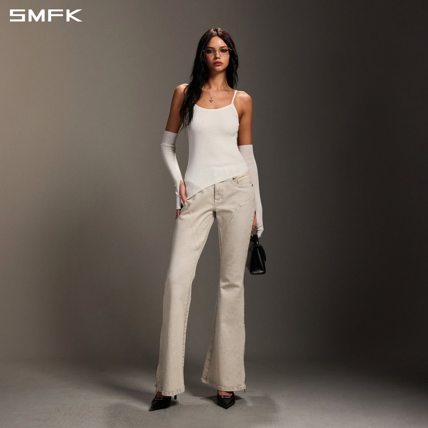 MIRAGE SIREN FLARED DENIM PANTS/GARMENT DYE
