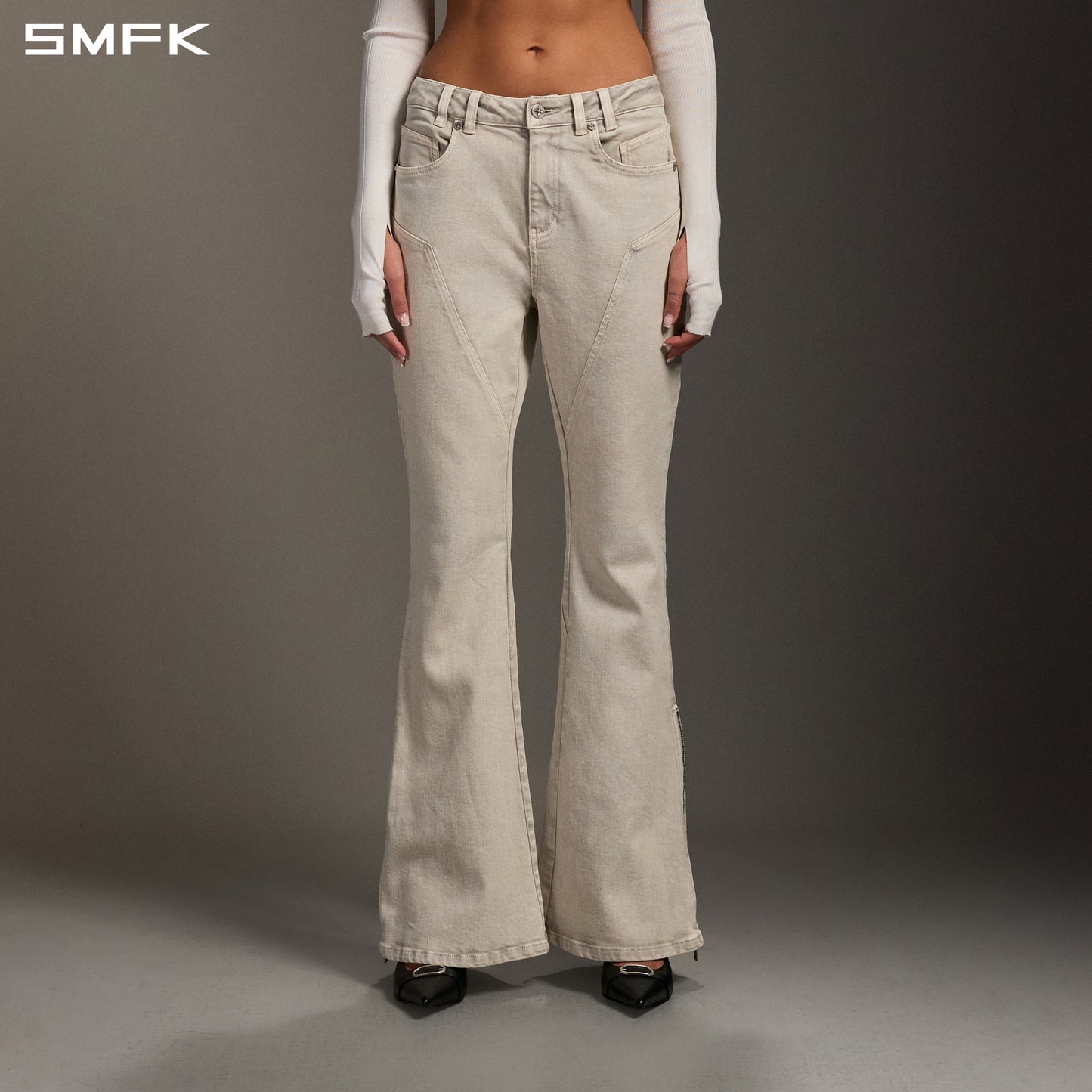 MIRAGE SIREN FLARED DENIM PANTS/GARMENT DYE