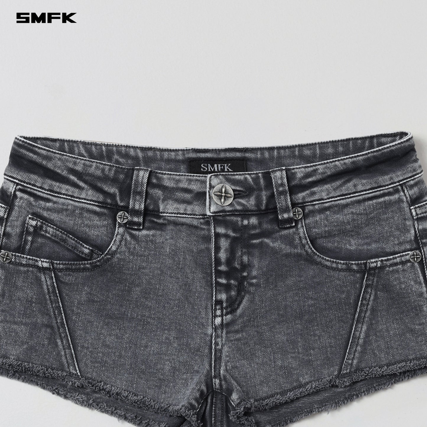 VINTAGE VANISH SKINNY DENIM SHORTS-LOW/GARMENT DYE - STORM GREY
