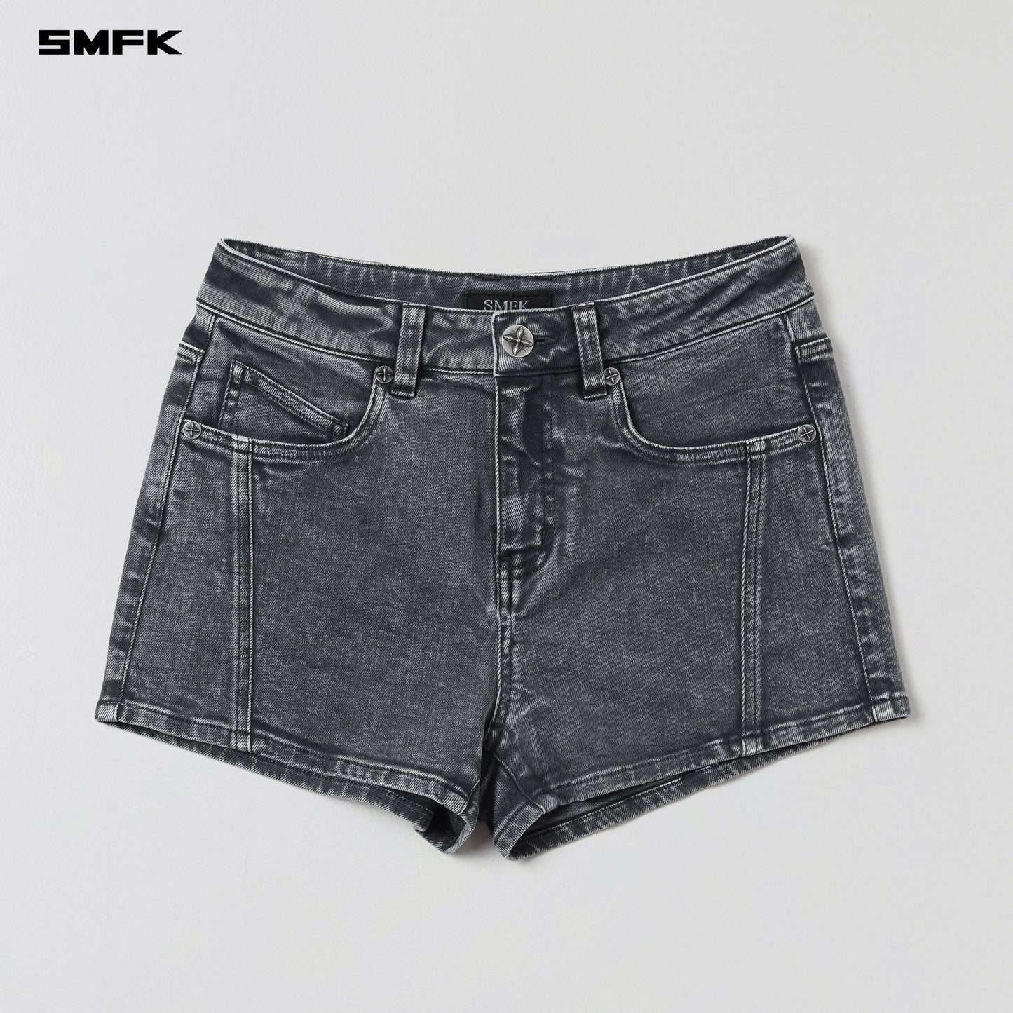 VINTAGE VANISH SKINNY DENIM SHORTS/GARMENT DYE - STORM GREY