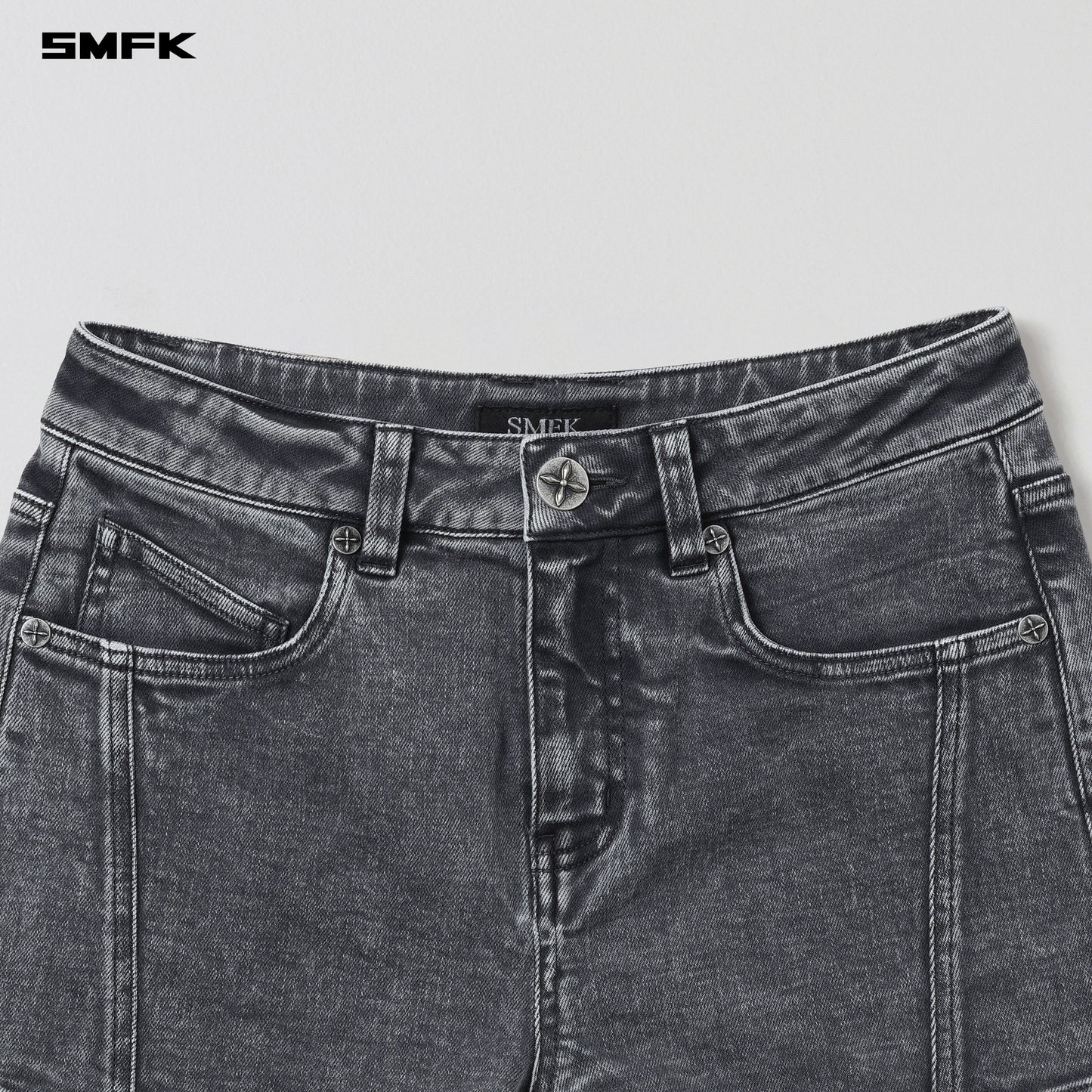 VINTAGE VANISH SKINNY DENIM SHORTS/GARMENT DYE - STORM GREY
