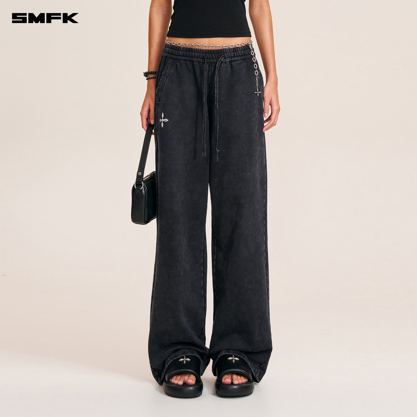 VINTAGE-SAVAGE LOOSE SPORTS PANTS/FADE DYE/ WILD BLACK