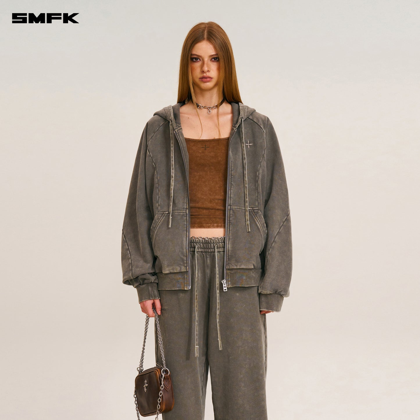 VINTAGE-SAVAGE LOOSE SPORTS PANTS/FADE DYE/ WILD BROWN
