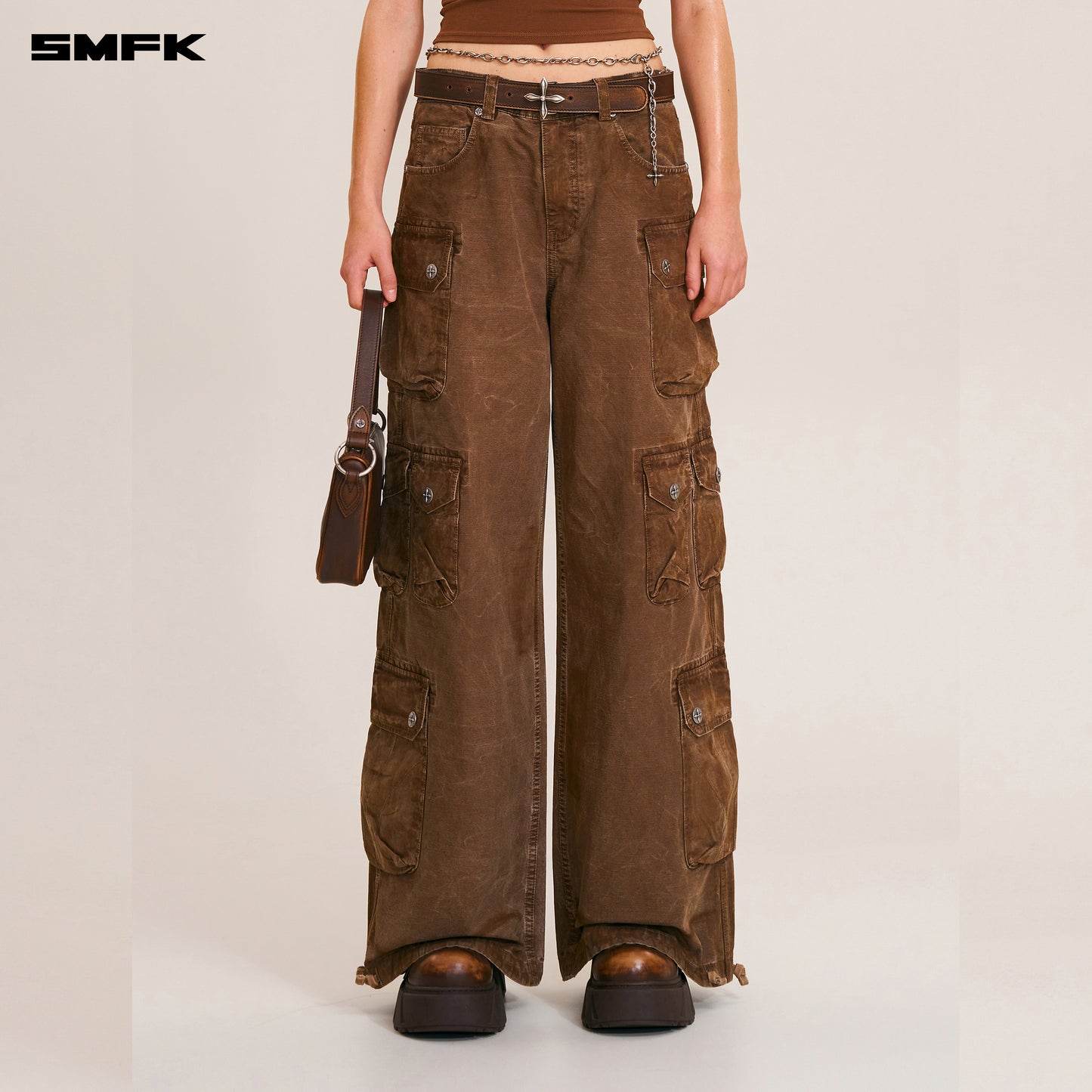 RAGE WILD ORIGIN HANDCRAFT DRIP DYED TOWER CARGO PANTS/ SHADOW BROWN