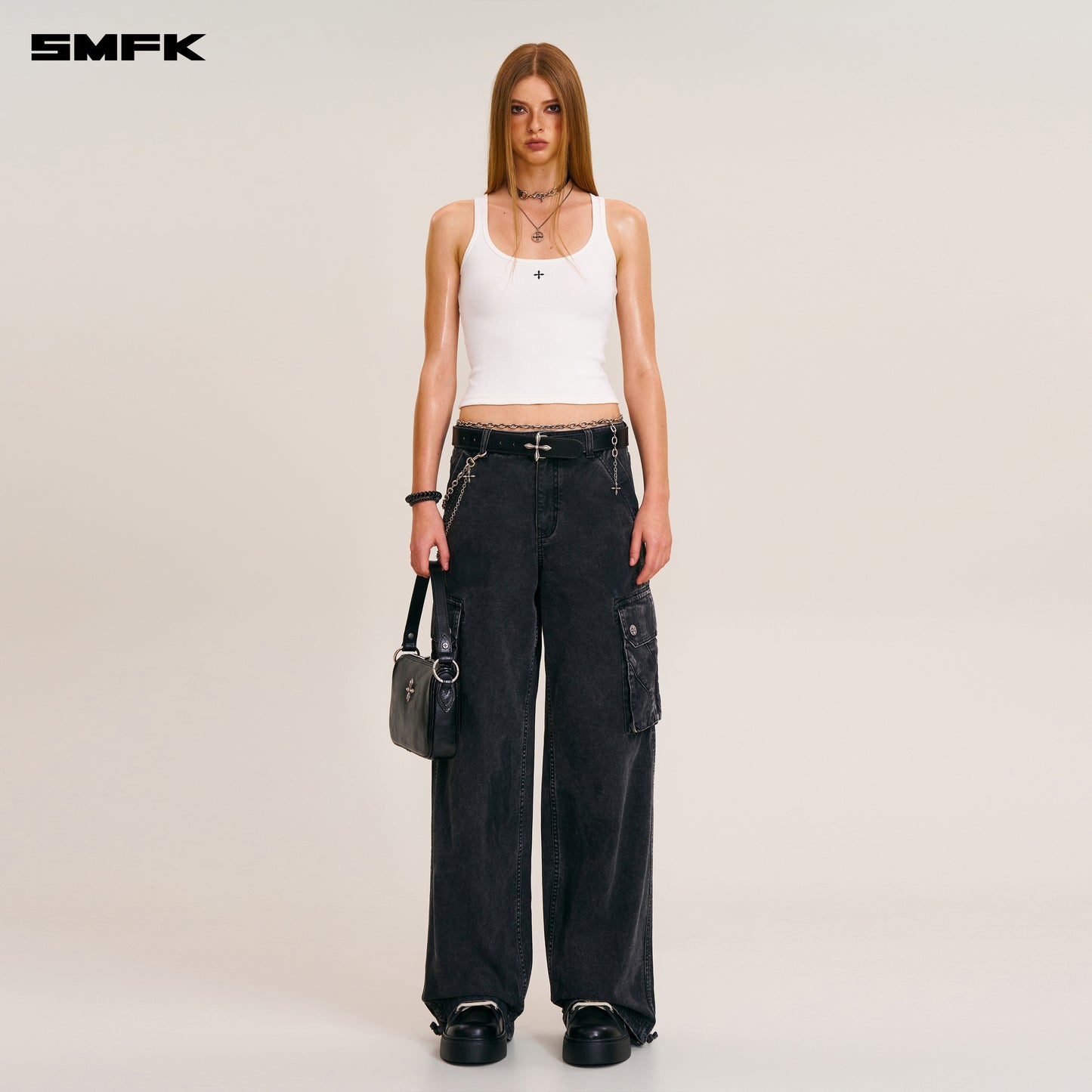 RAGE-WILD ORIGIN HANDCRAFT LOOSE STRAIGHT CARGO PANTS/GARMENT DYED/ WILD BLACK
