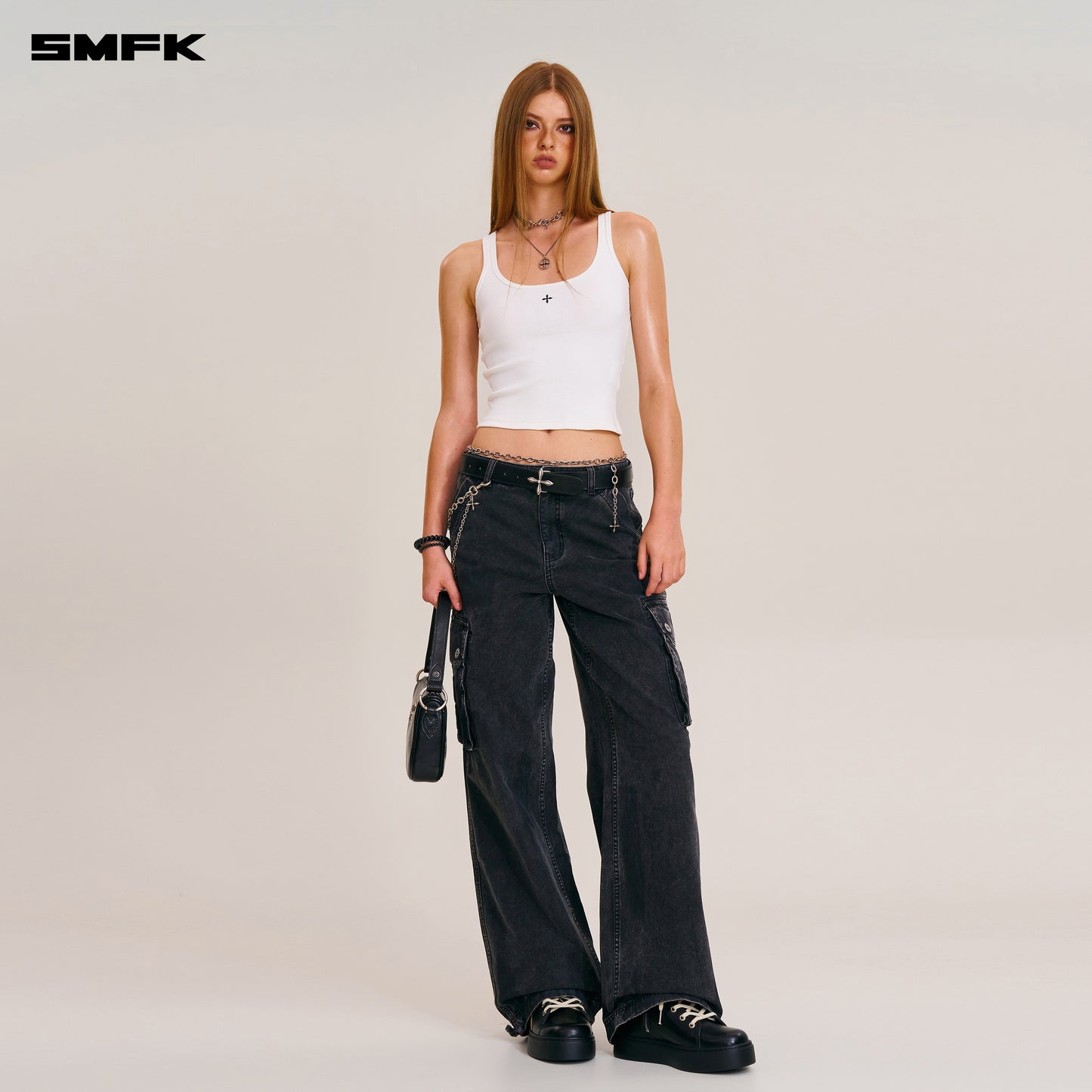 RAGE-WILD ORIGIN HANDCRAFT LOOSE STRAIGHT CARGO PANTS/GARMENT DYED/ WILD BLACK
