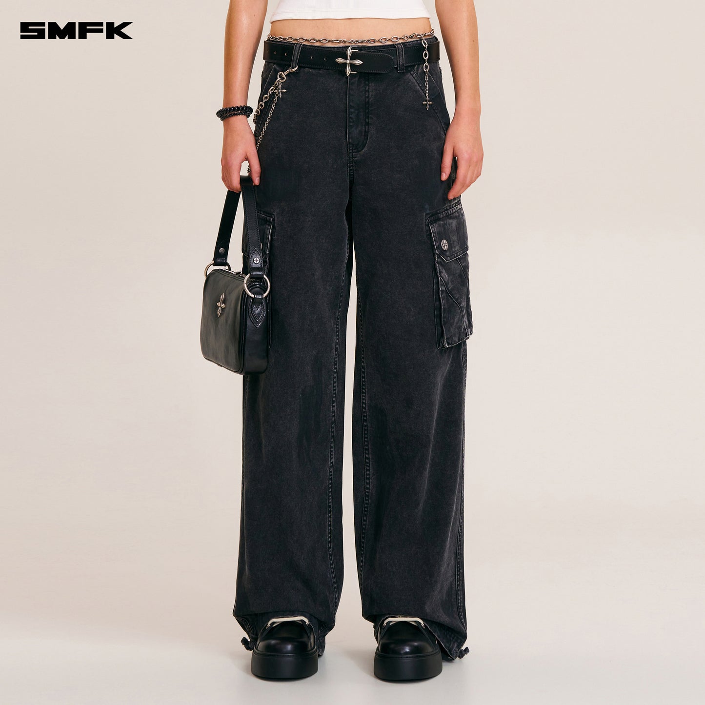 RAGE-WILD ORIGIN HANDCRAFT LOOSE STRAIGHT CARGO PANTS/GARMENT DYED/ WILD BLACK