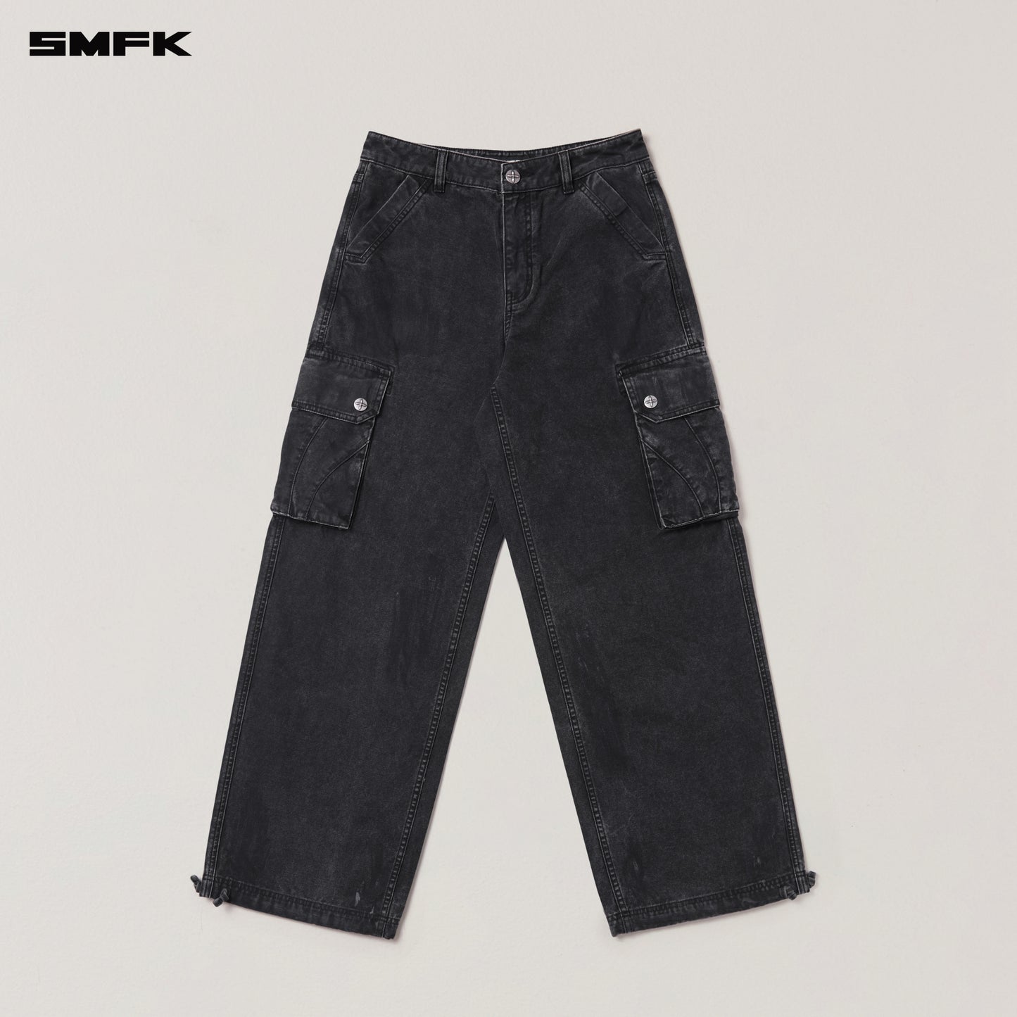 RAGE-WILD ORIGIN HANDCRAFT LOOSE STRAIGHT CARGO PANTS/GARMENT DYED/ WILD BLACK