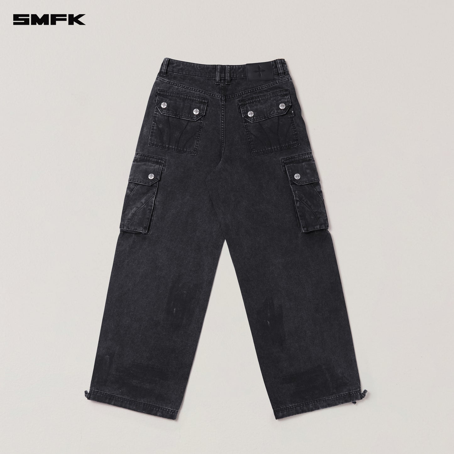 RAGE-WILD ORIGIN HANDCRAFT LOOSE STRAIGHT CARGO PANTS/GARMENT DYED/ WILD BLACK