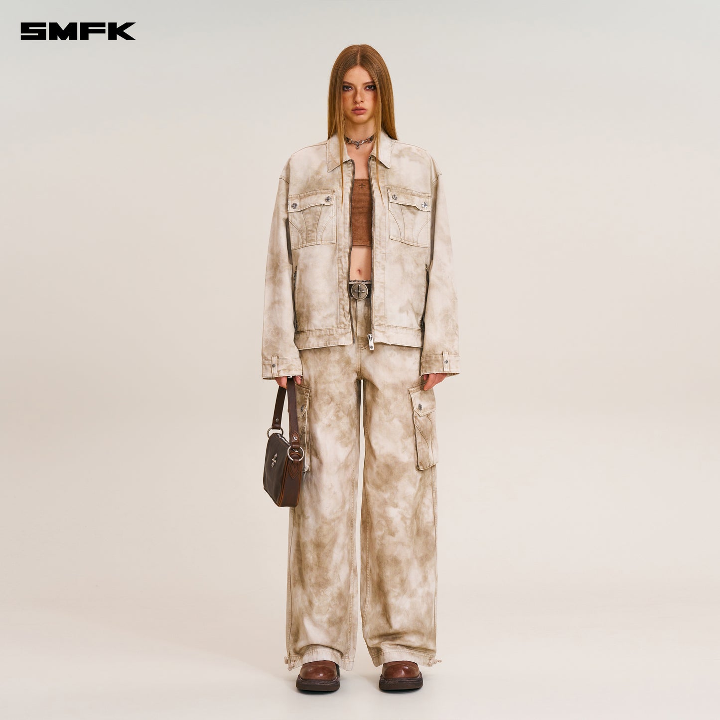 RAGE-WILD ORIGIN HANDCRAFT LOOSE STRAIGHT CARGO PANTS/GARMENT DYED/ WILD BROWN