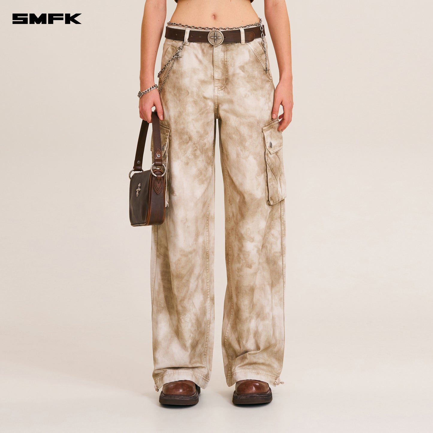 RAGE-WILD ORIGIN HANDCRAFT LOOSE STRAIGHT CARGO PANTS/GARMENT DYED/ WILD BROWN