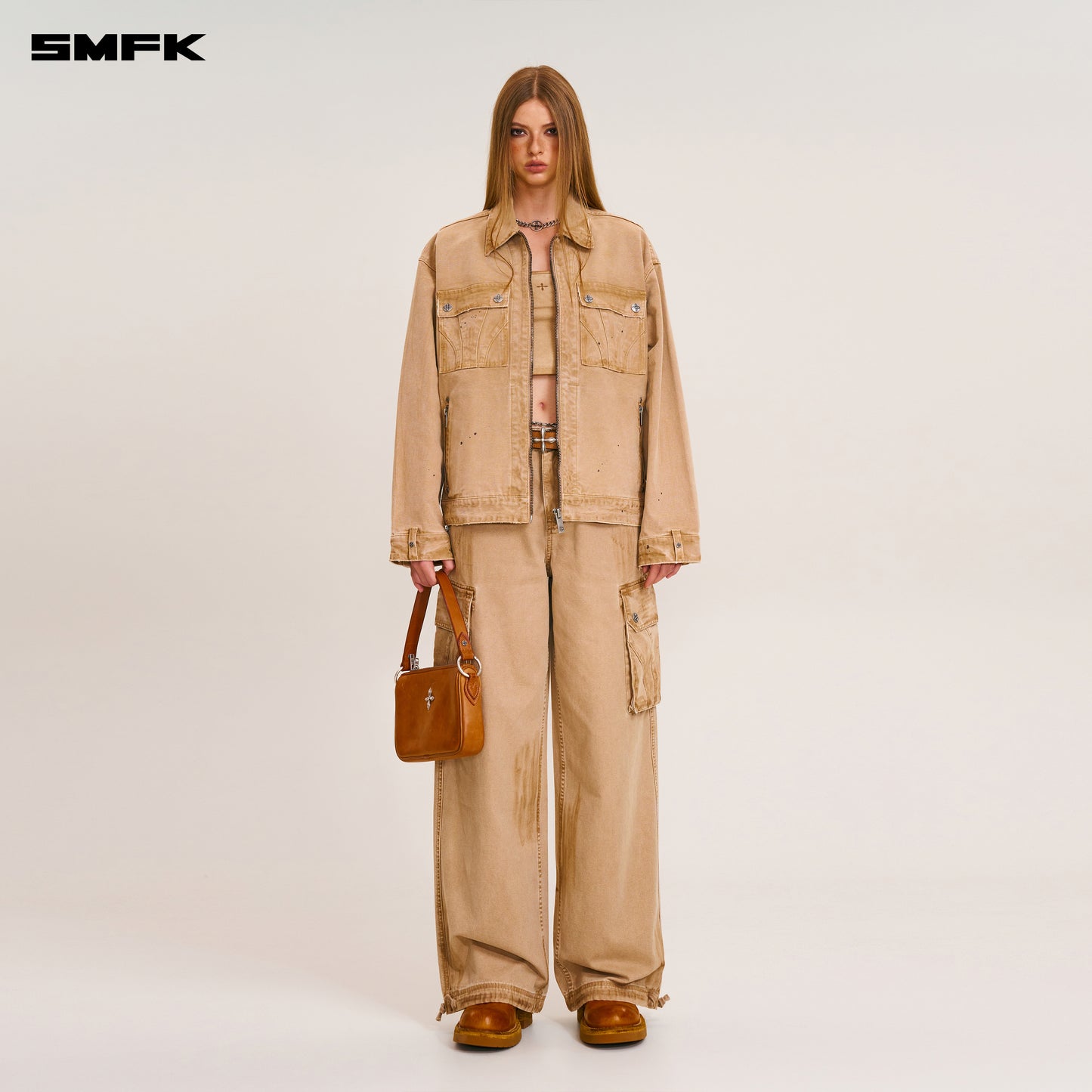 RAGE-WILD ORIGIN HANDCRAFT LOOSE STRAIGHT CARGO PANTS/GARMENT DYED/ SAND