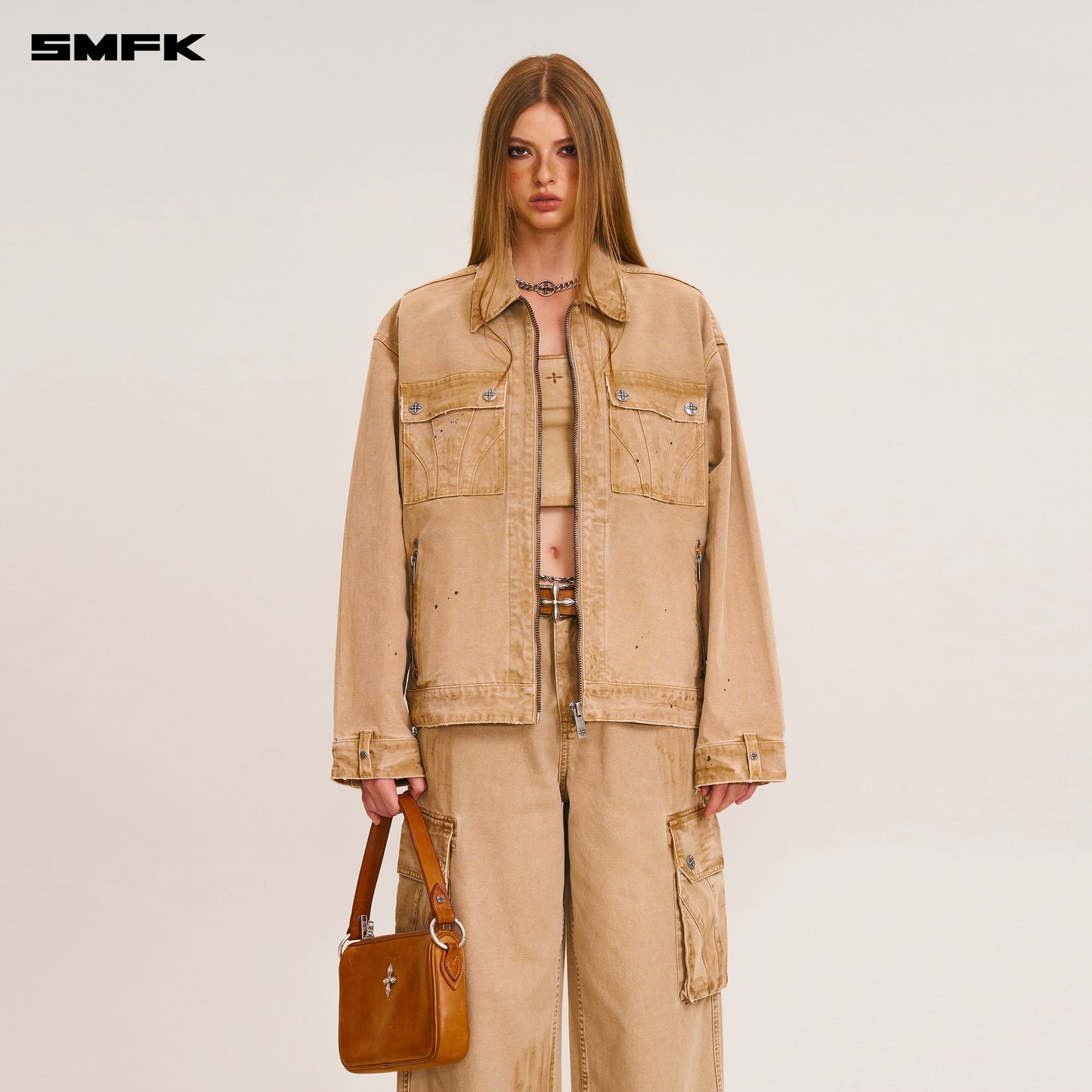 RAGE-WILD ORIGIN HANDCRAFT LOOSE STRAIGHT CARGO PANTS/GARMENT DYED/ SAND