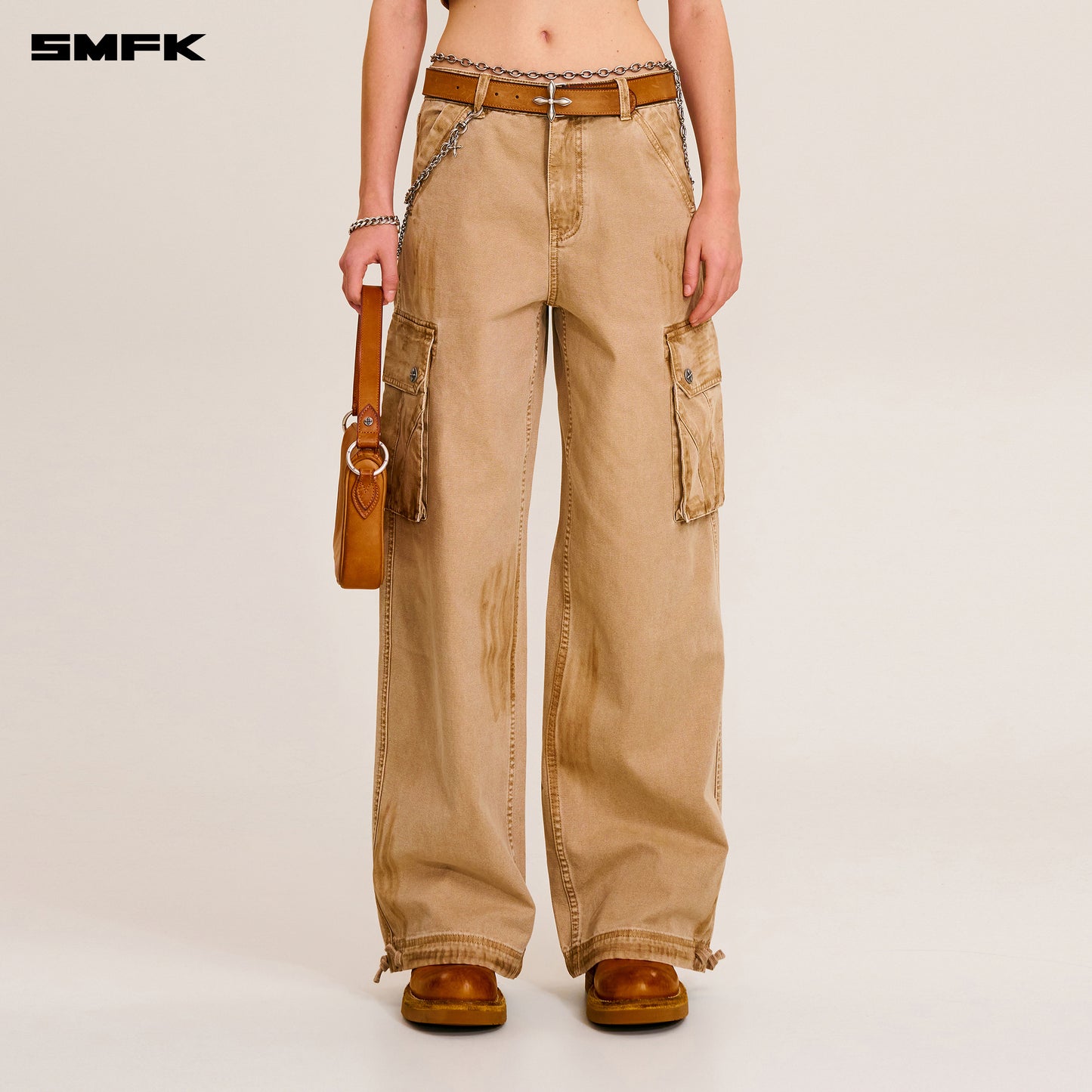 RAGE-WILD ORIGIN HANDCRAFT LOOSE STRAIGHT CARGO PANTS/GARMENT DYED/ SAND