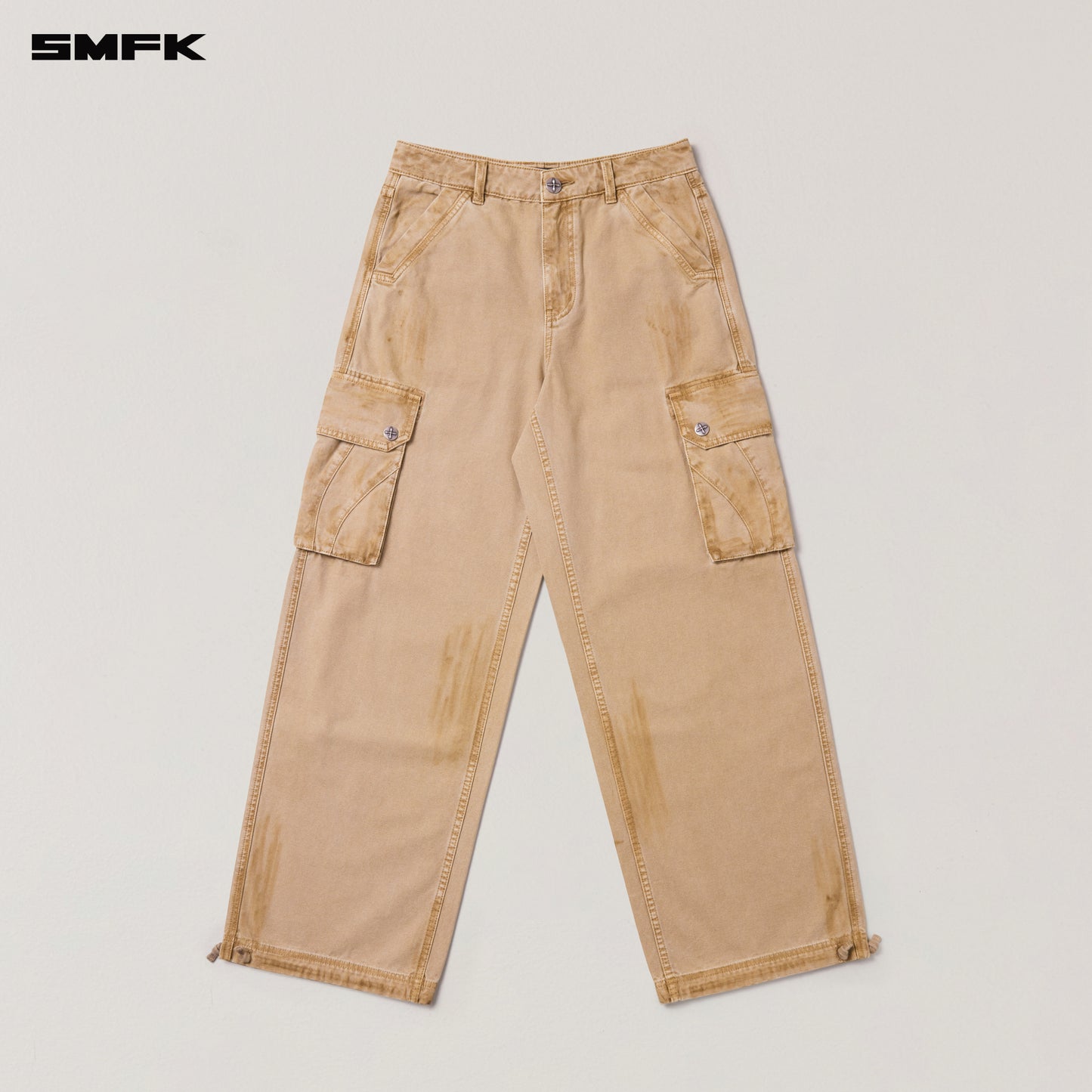 RAGE-WILD ORIGIN HANDCRAFT LOOSE STRAIGHT CARGO PANTS/GARMENT DYED/ SAND