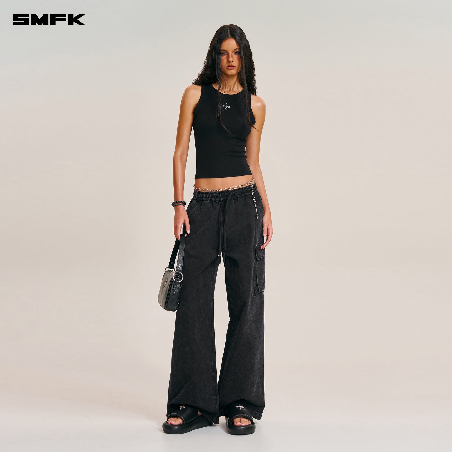 VINTAGE-STORM LOOSE SPORTS CARGO PANTS/FADE DYE/ WILD BLACK