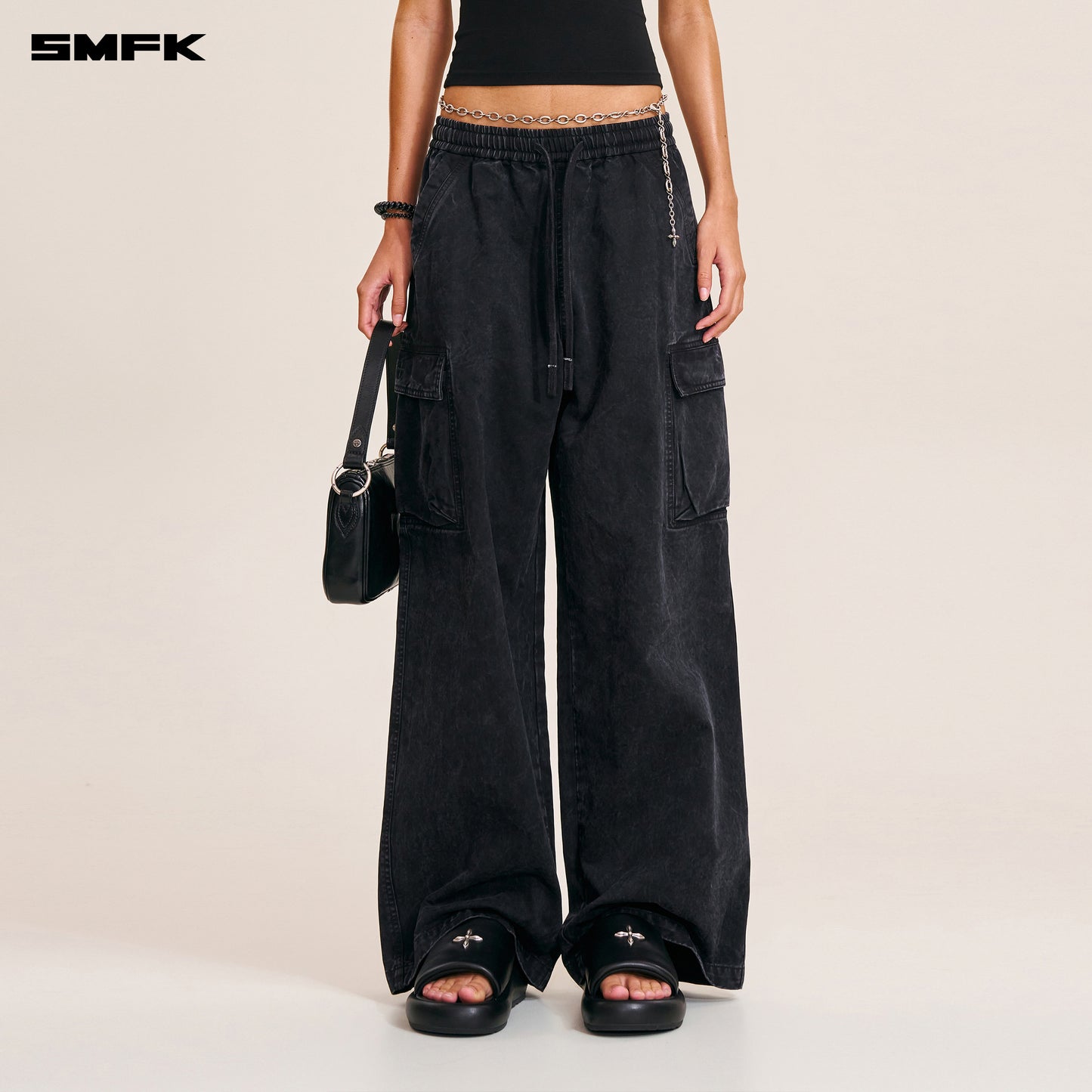 VINTAGE-STORM LOOSE SPORTS CARGO PANTS/FADE DYE/ WILD BLACK