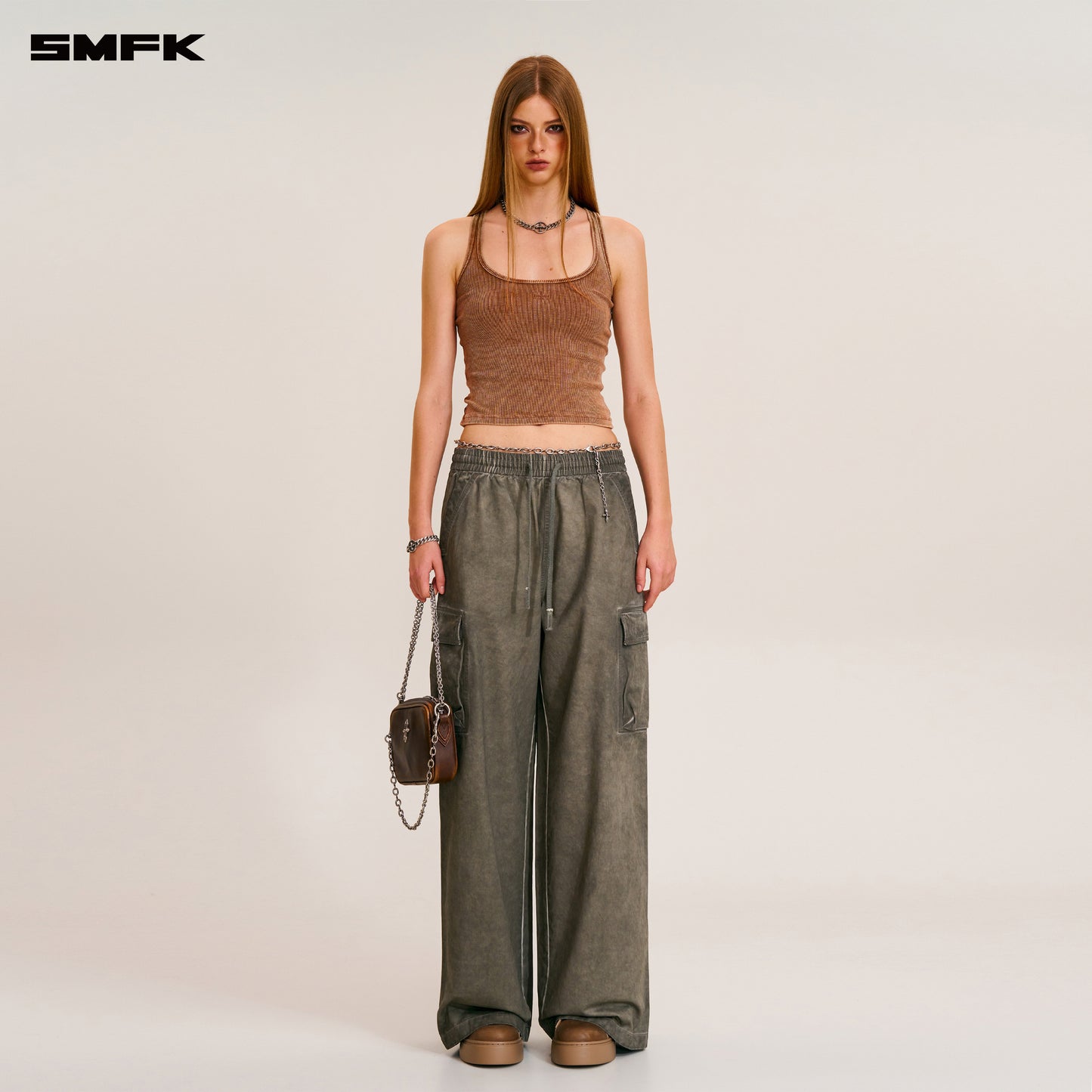 VINTAGE-STORM LOOSE SPORTS CARGO PANTS/FADE DYE/ WILD BROWN