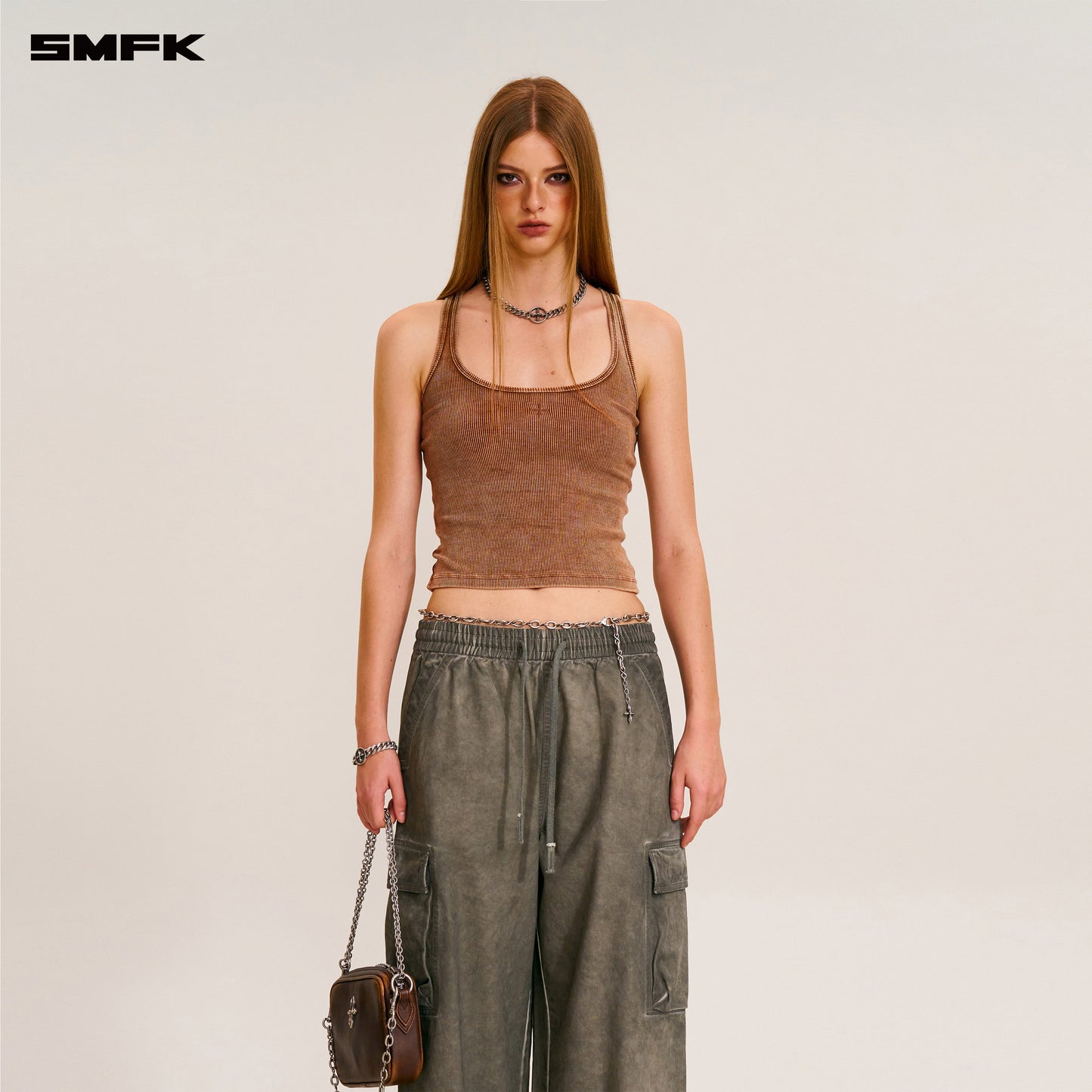 VINTAGE-STORM LOOSE SPORTS CARGO PANTS/FADE DYE/ WILD BROWN