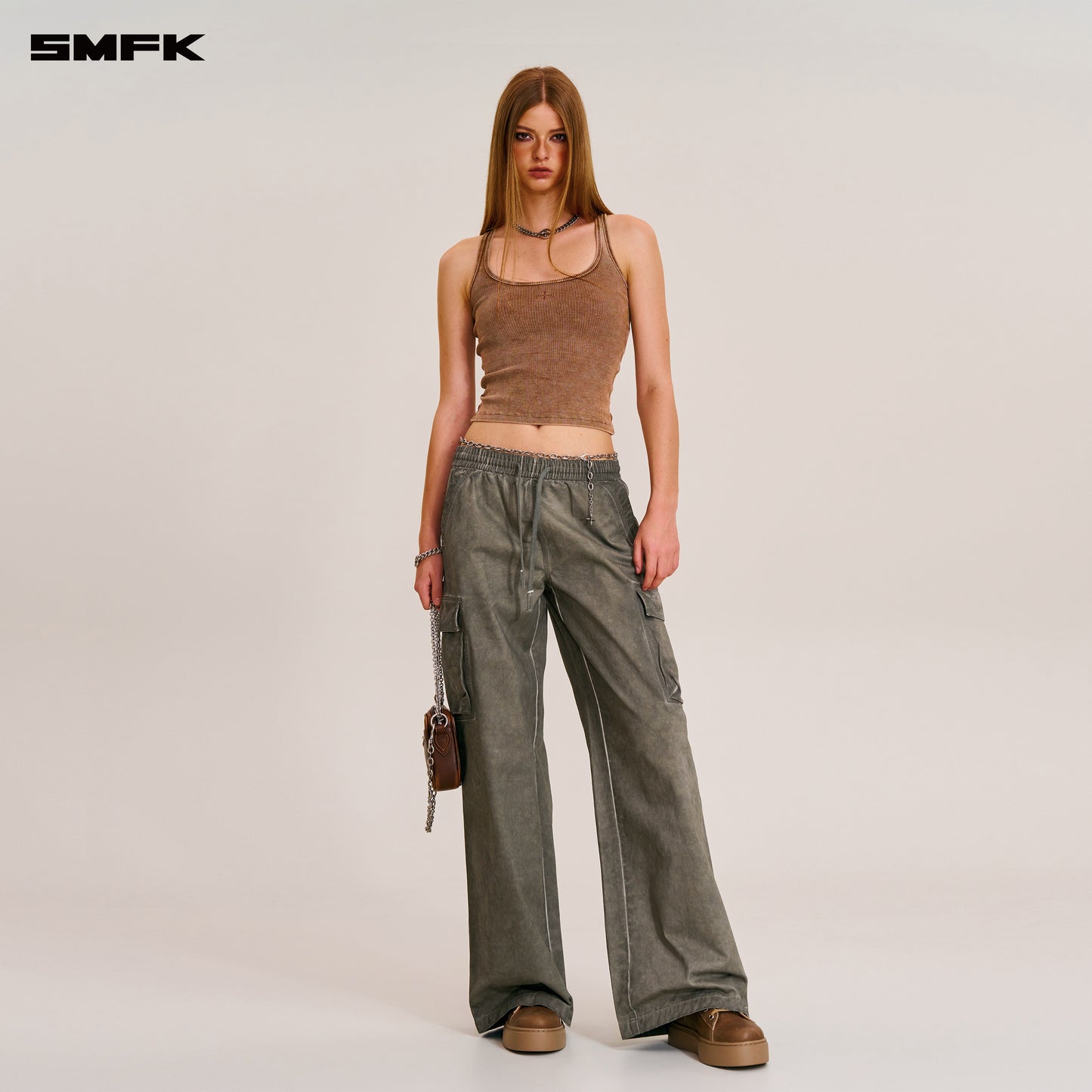 VINTAGE-STORM LOOSE SPORTS CARGO PANTS/FADE DYE/ WILD BROWN