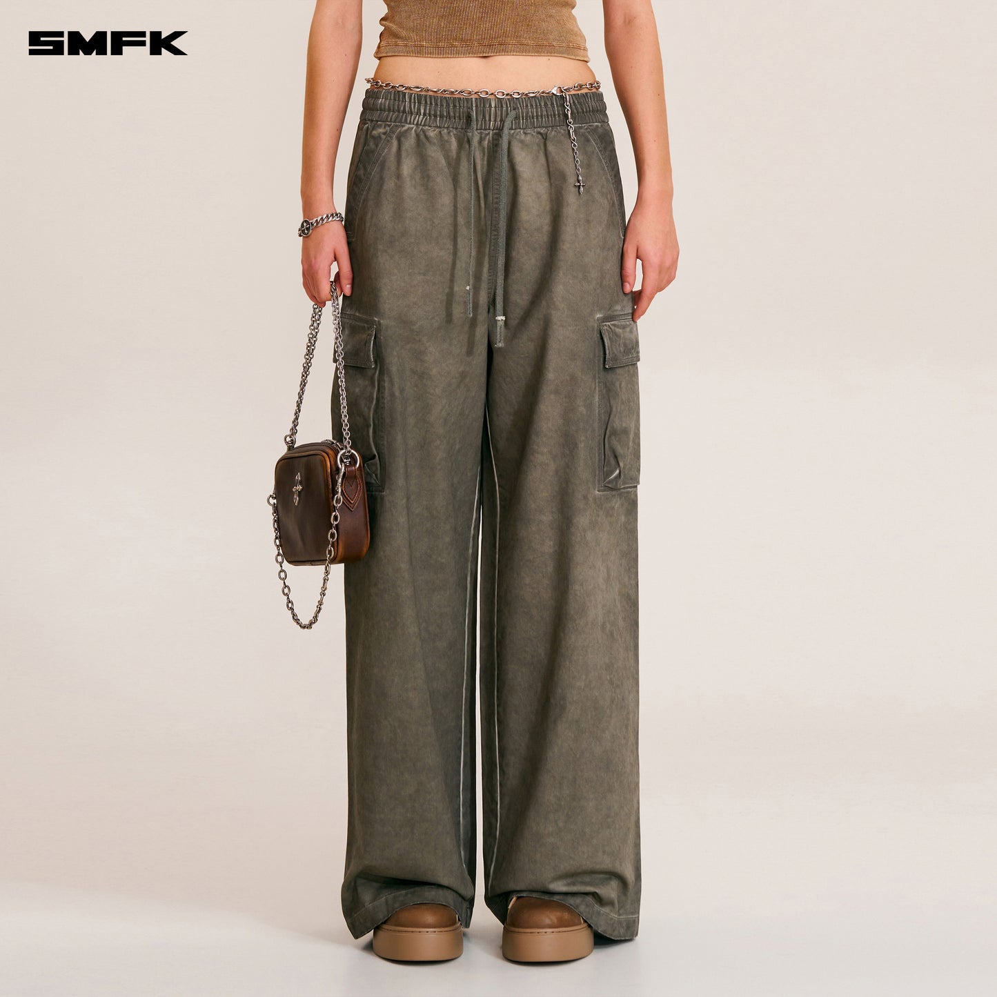 VINTAGE-STORM LOOSE SPORTS CARGO PANTS/FADE DYE/ WILD BROWN