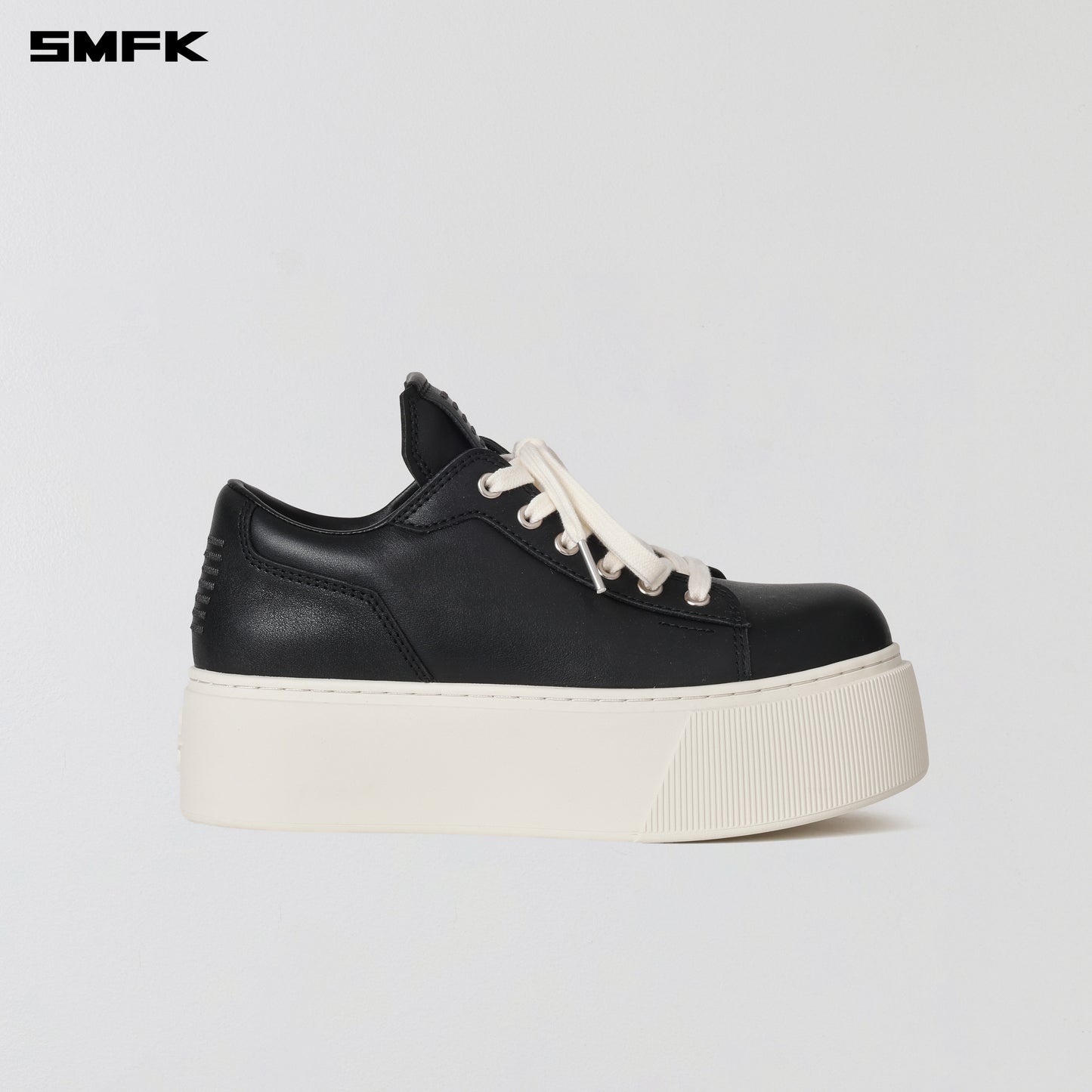 COMPASS MODE THICK LEATHER SNEAKER/COW LEATHER BLACK WHITE