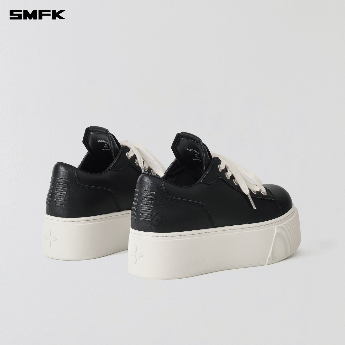 COMPASS MODE THICK LEATHER SNEAKER/COW LEATHER BLACK WHITE