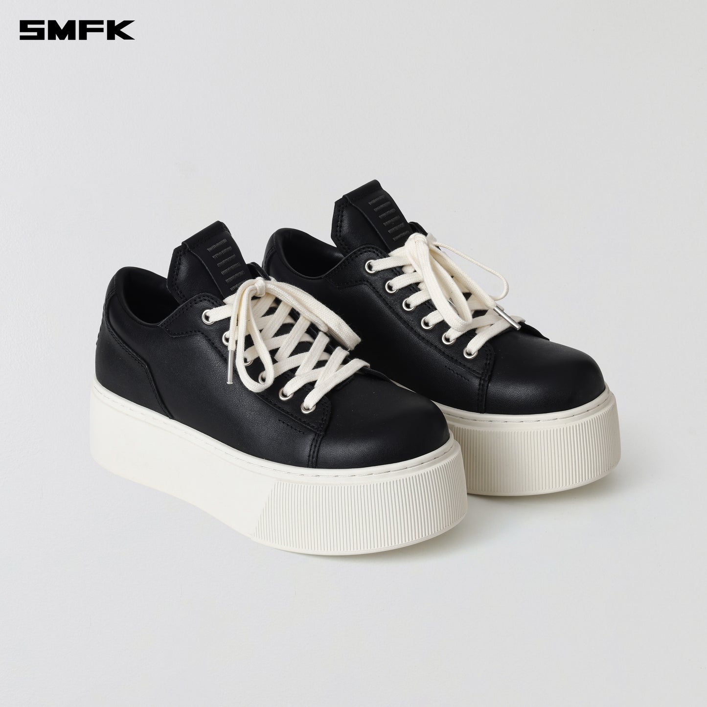 COMPASS MODE THICK LEATHER SNEAKER/COW LEATHER BLACK WHITE