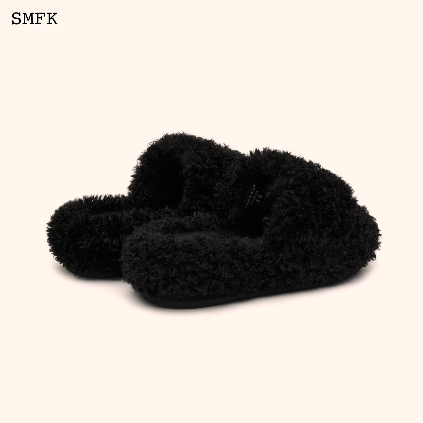 COMPASS BLACK VELVET FURRY SLIPPER