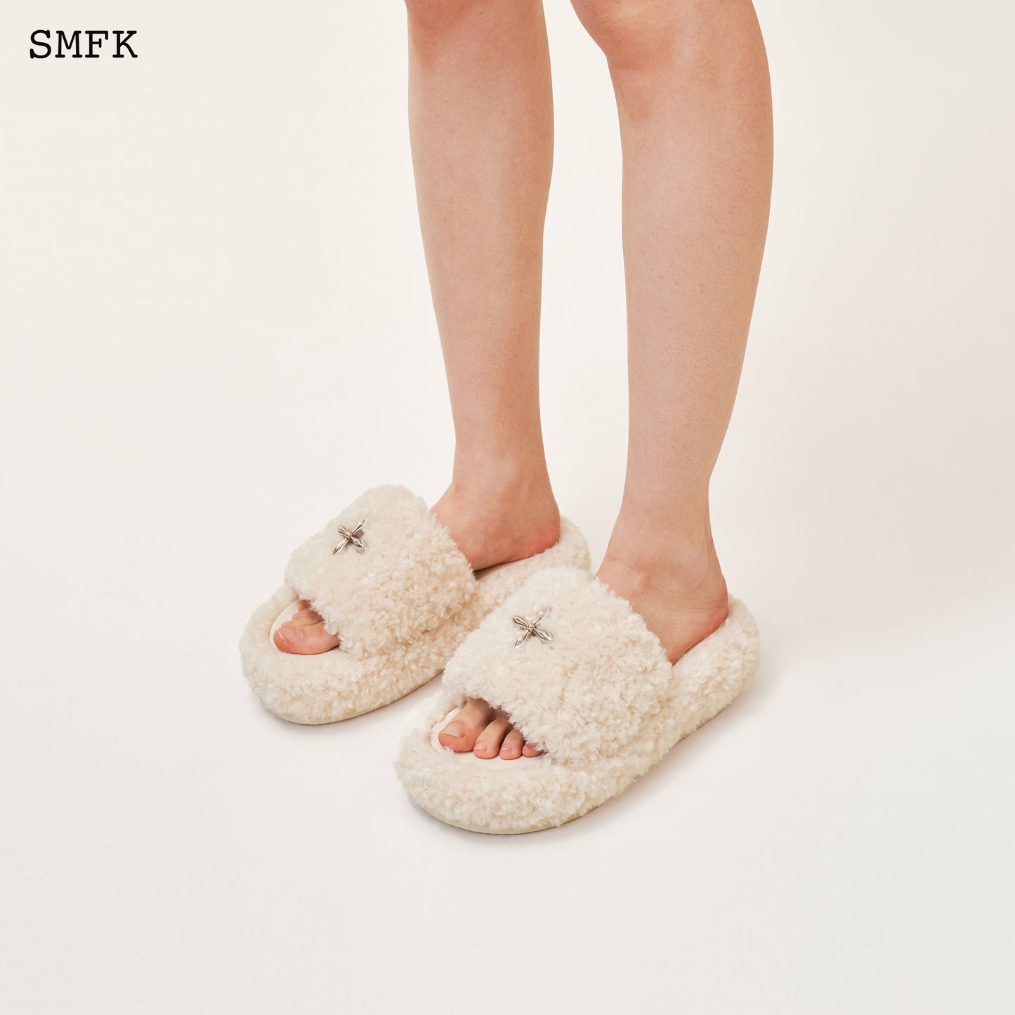 COMPASS WOOLLY white velvet furry slippers women's shoes white velvet