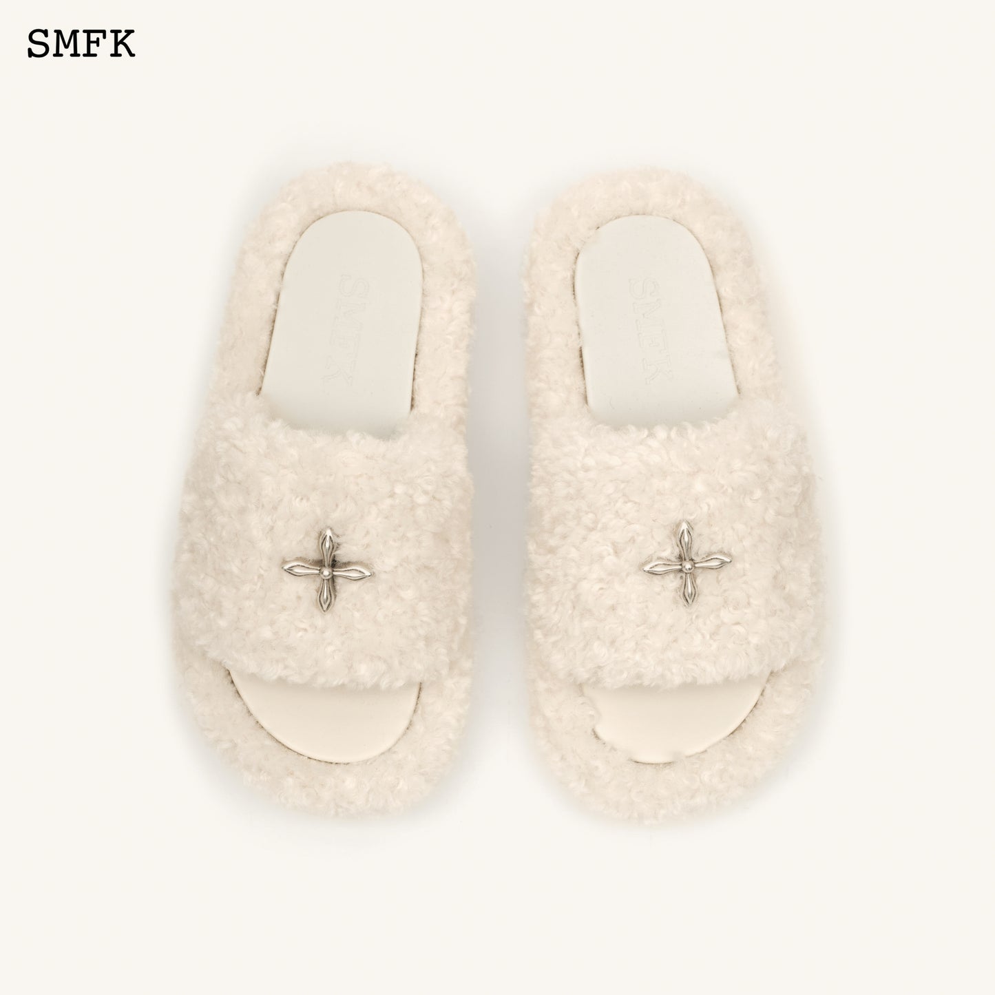 COMPASS WOOLLY white velvet furry slippers women's shoes white velvet