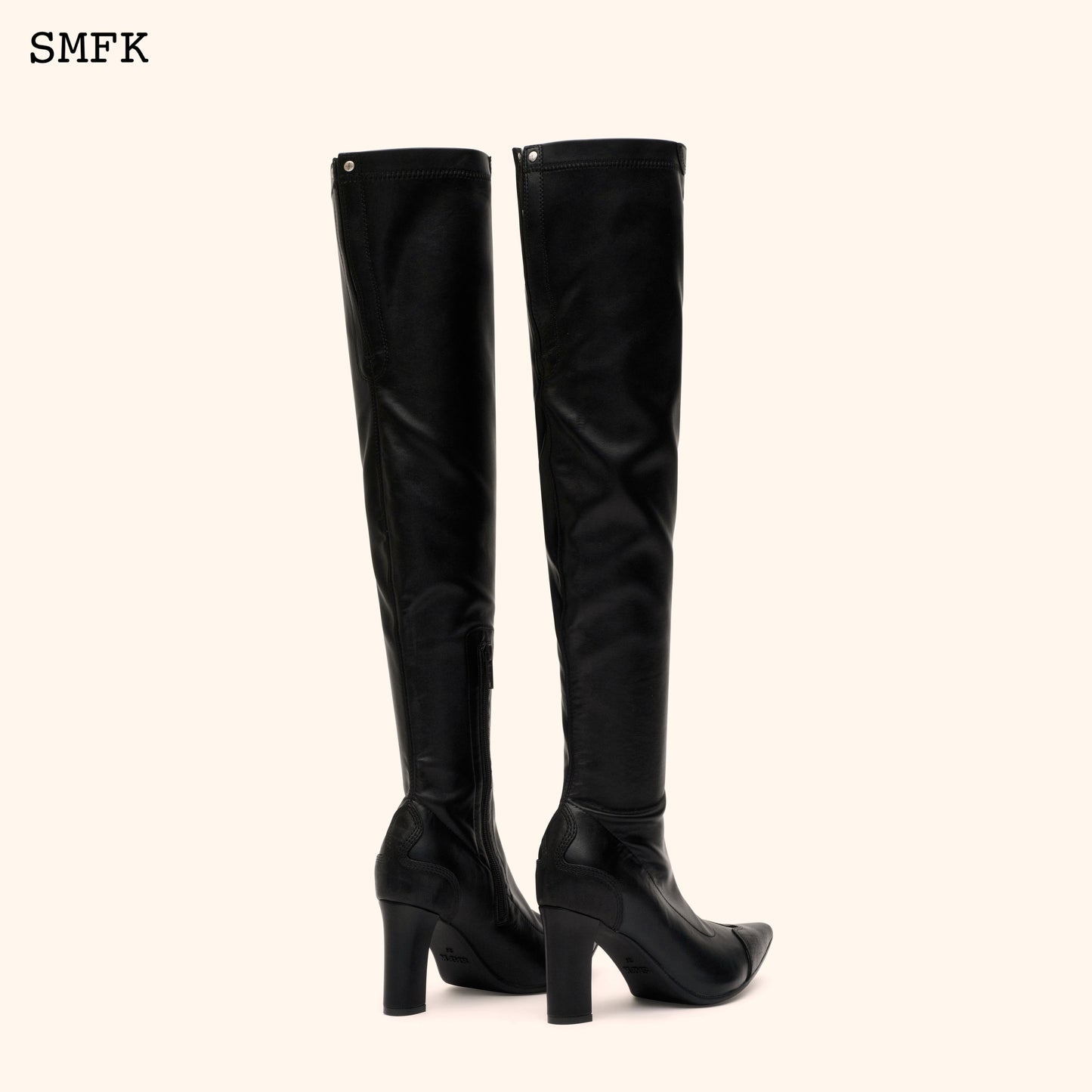 COMPASS CROSS BLACK LEATHER OVER-THE-KNEE BOOTS